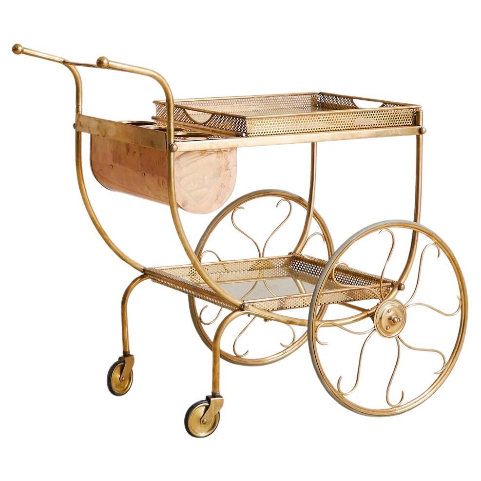 Swedish Brass Bar Cart by Josef Frank for Svenskt Tenn, 1950s