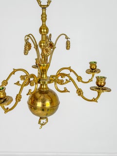 Swedish Brass Chandelier with Floral Motifs, Early 20th Century