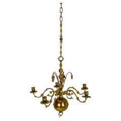 Swedish Brass Chandelier with Floral Motifs, Early 20th Century