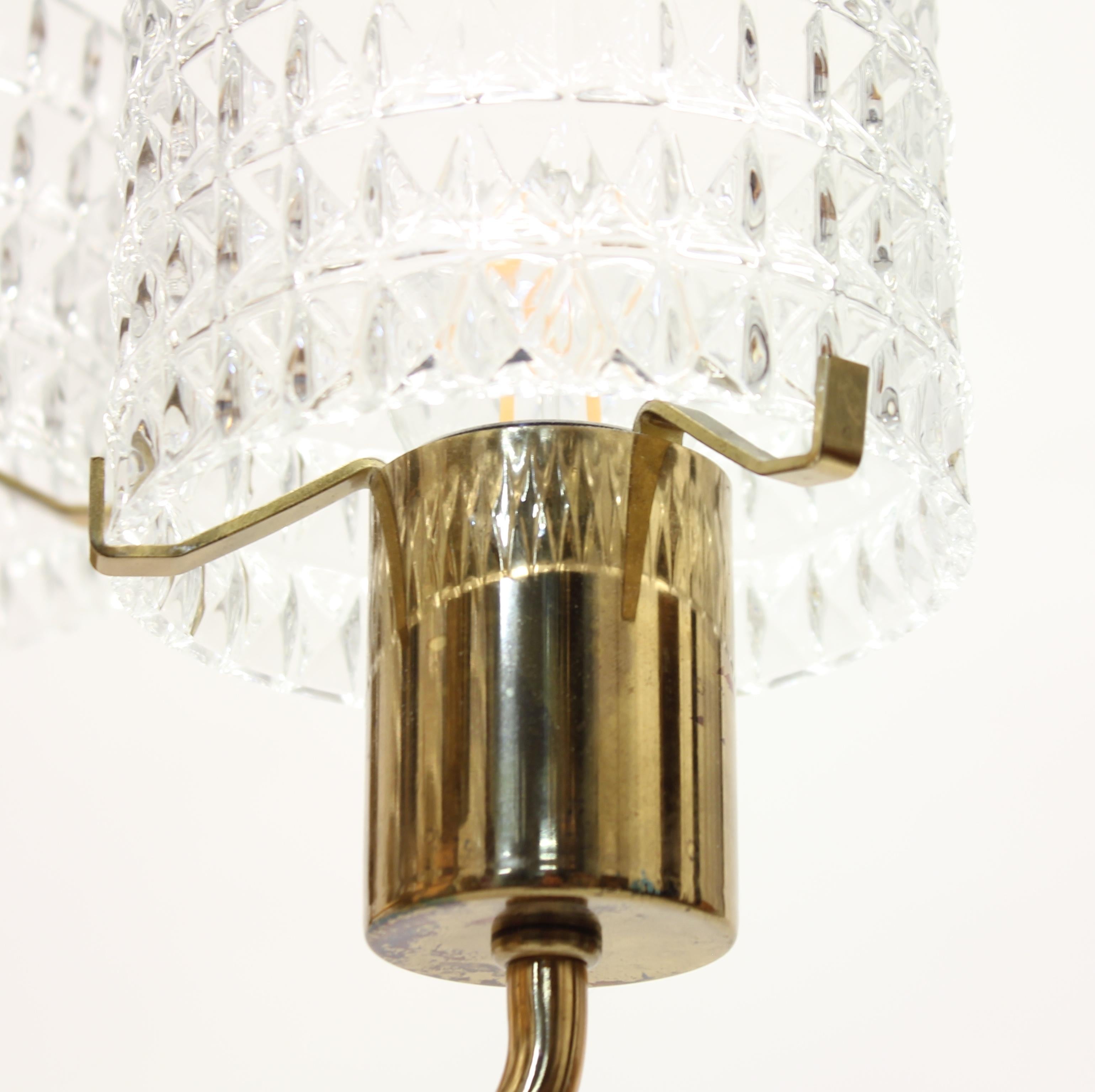 Swedish Brass Chandelier with Glass Shades, 1960s 5