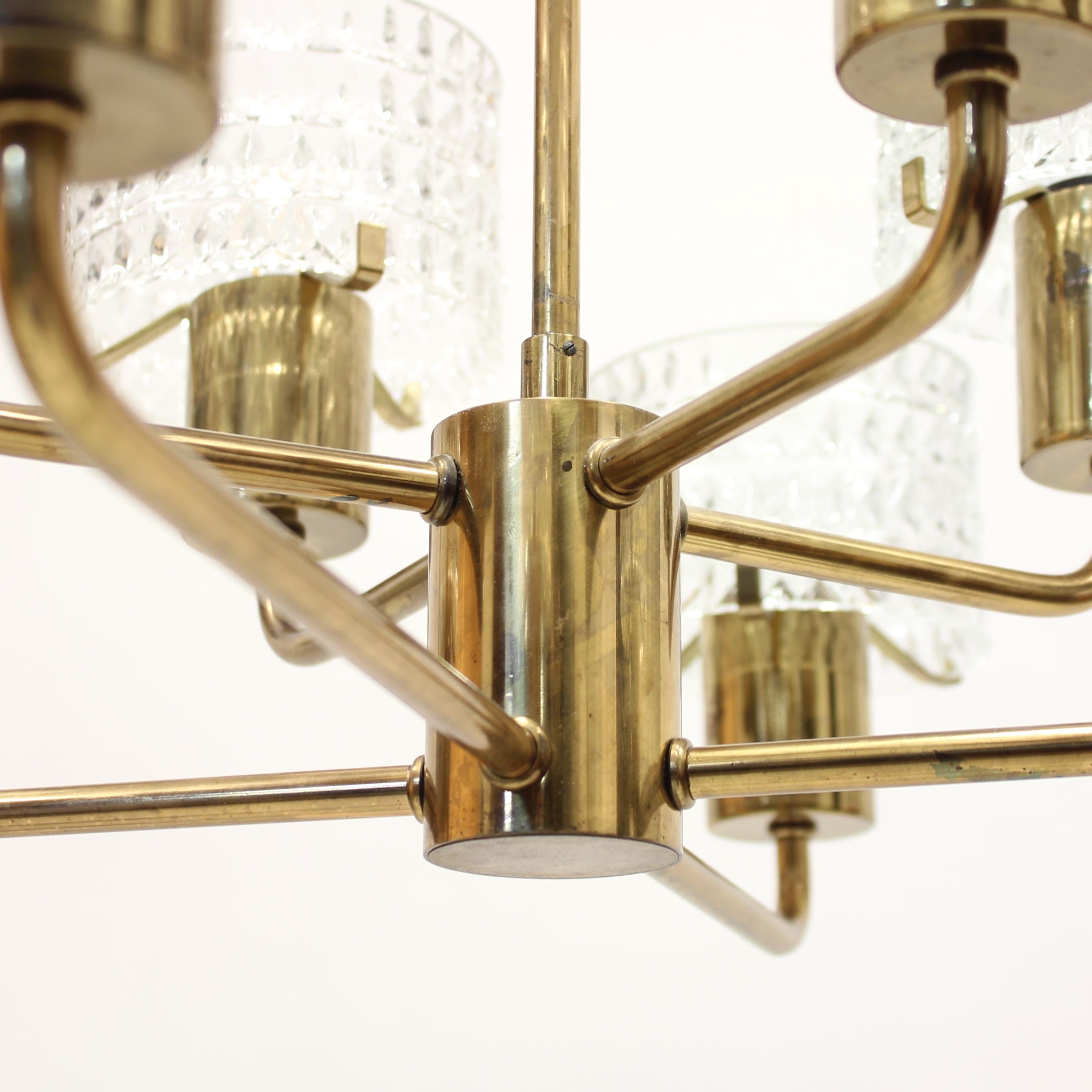 Swedish Brass Chandelier with Glass Shades, 1960s 4