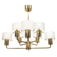 Vintage Swedish Brass Chandelier with Glass Shades, 1960s