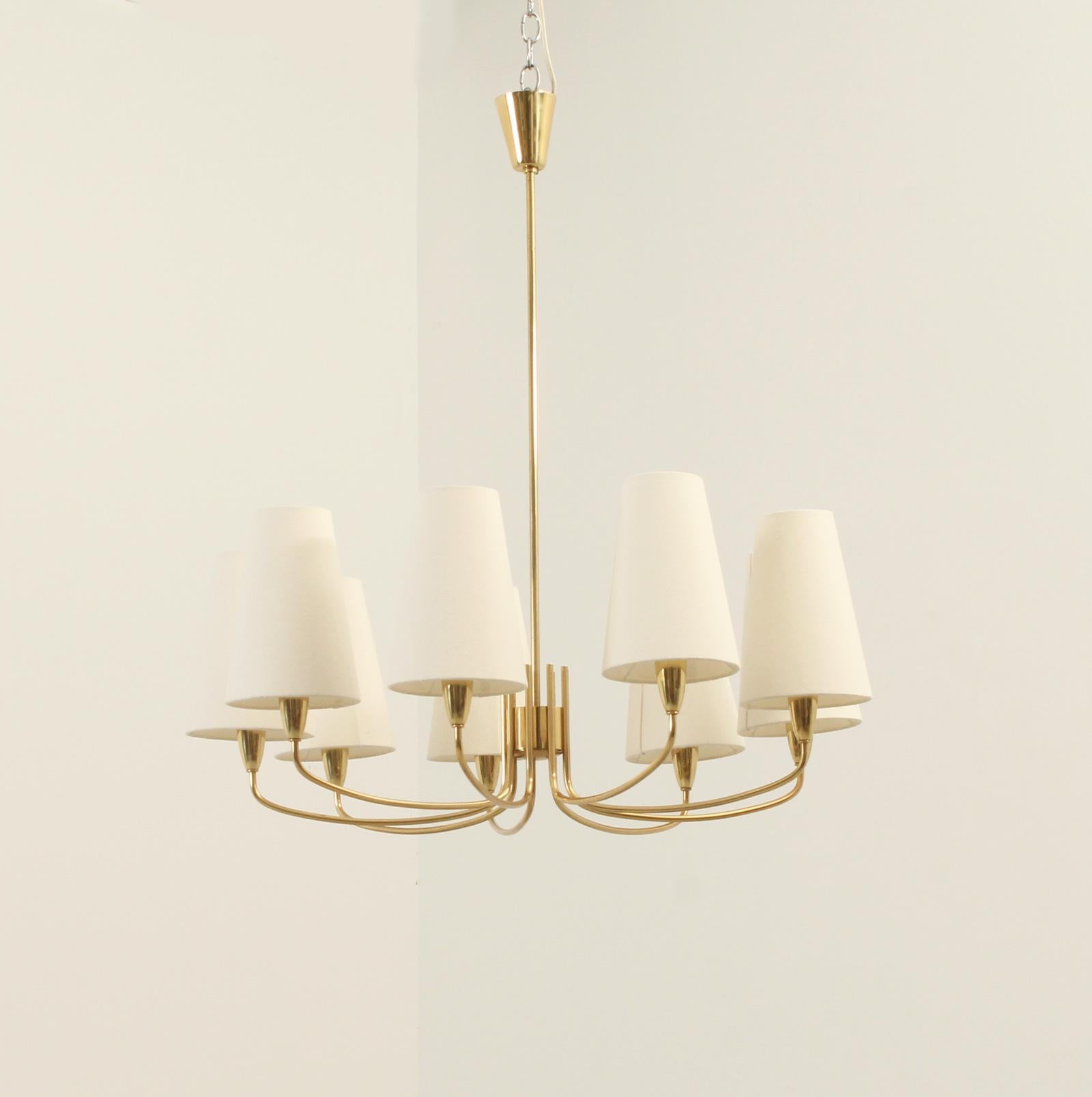 Swedish Brass Chandelier with Nine Arms, 1940's en venta 4