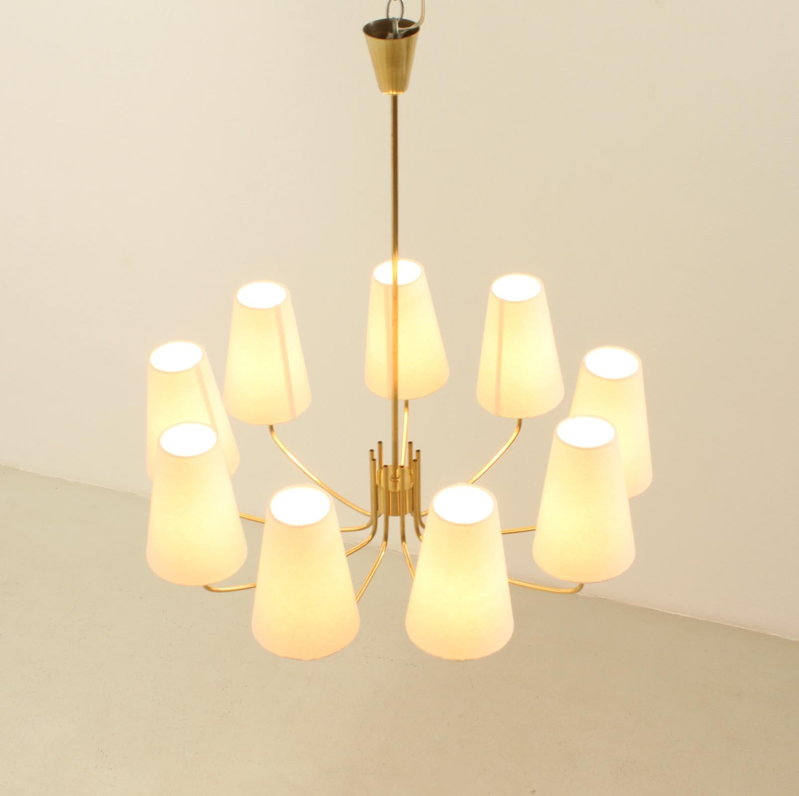 Swedish Brass Chandelier with Nine Arms, 1940's en venta 7