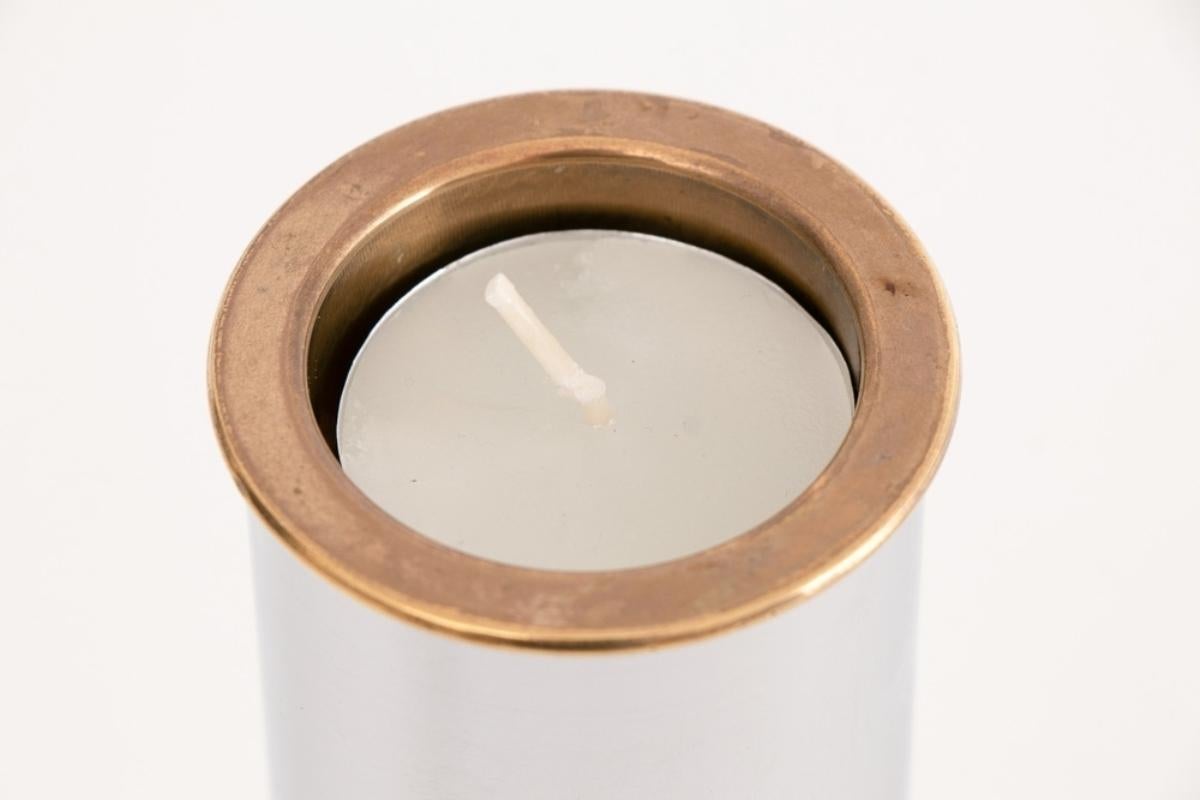 European Swedish Brass & Chrome Modernist Candleholders by Staffan Englesson For Sale