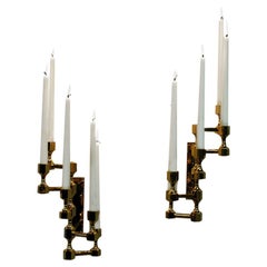 Swedish Brass Five-Arm Wall Candelabrum Pair by Lars Bergsten for Gusum, 1990s