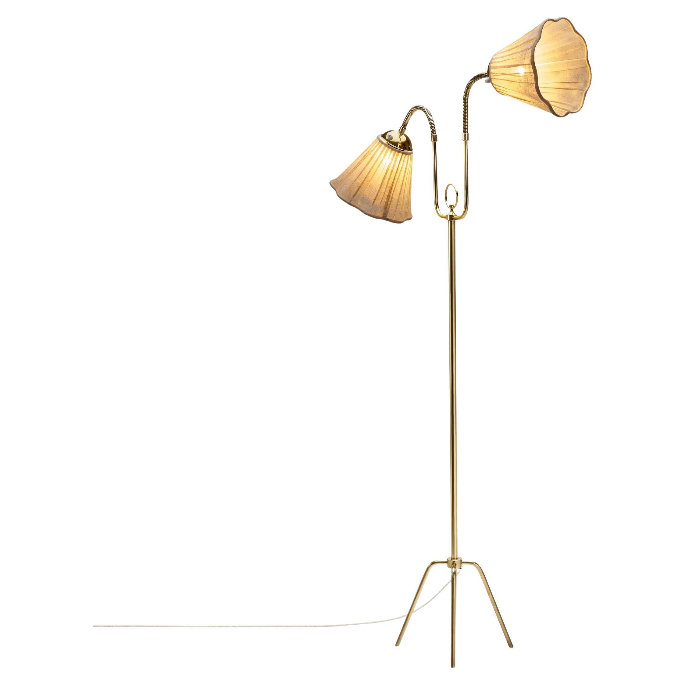 Swedish Brass Floor Lamp with Adjustable Arms, Sweden 1940s