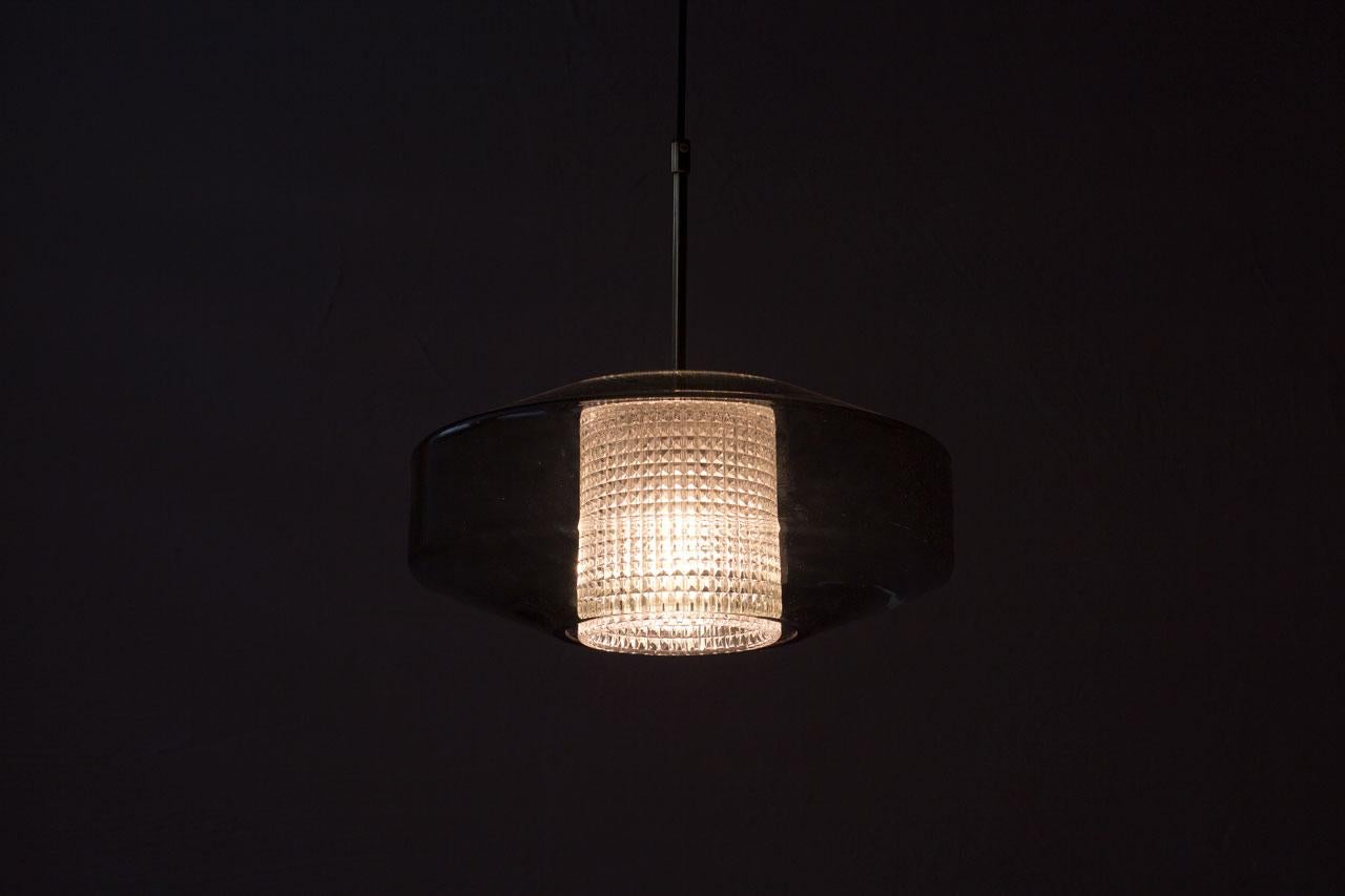 Swedish Brass & Glass Pendant Lamp by Carl Fagerlund for Orrefors, 1960s 5