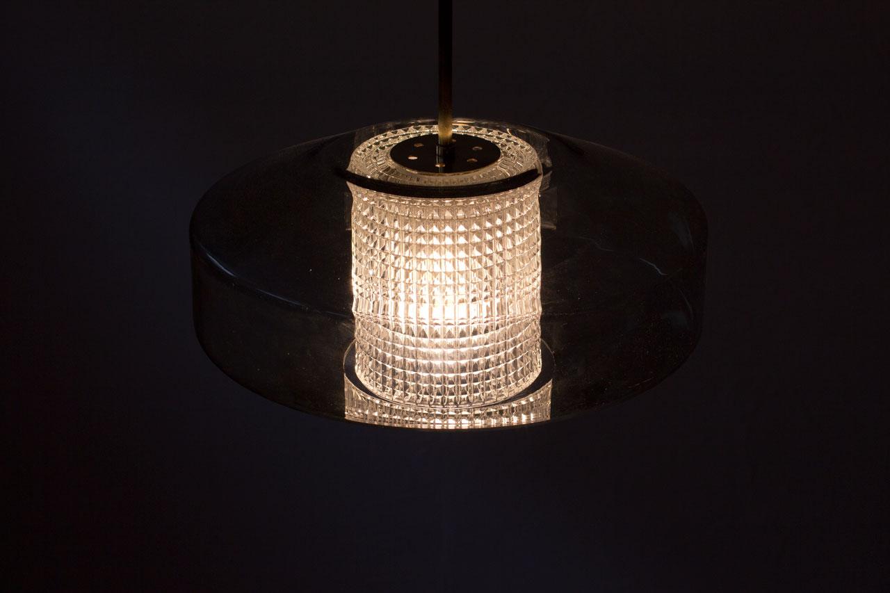 Swedish Brass & Glass Pendant Lamp by Carl Fagerlund for Orrefors, 1960s 6