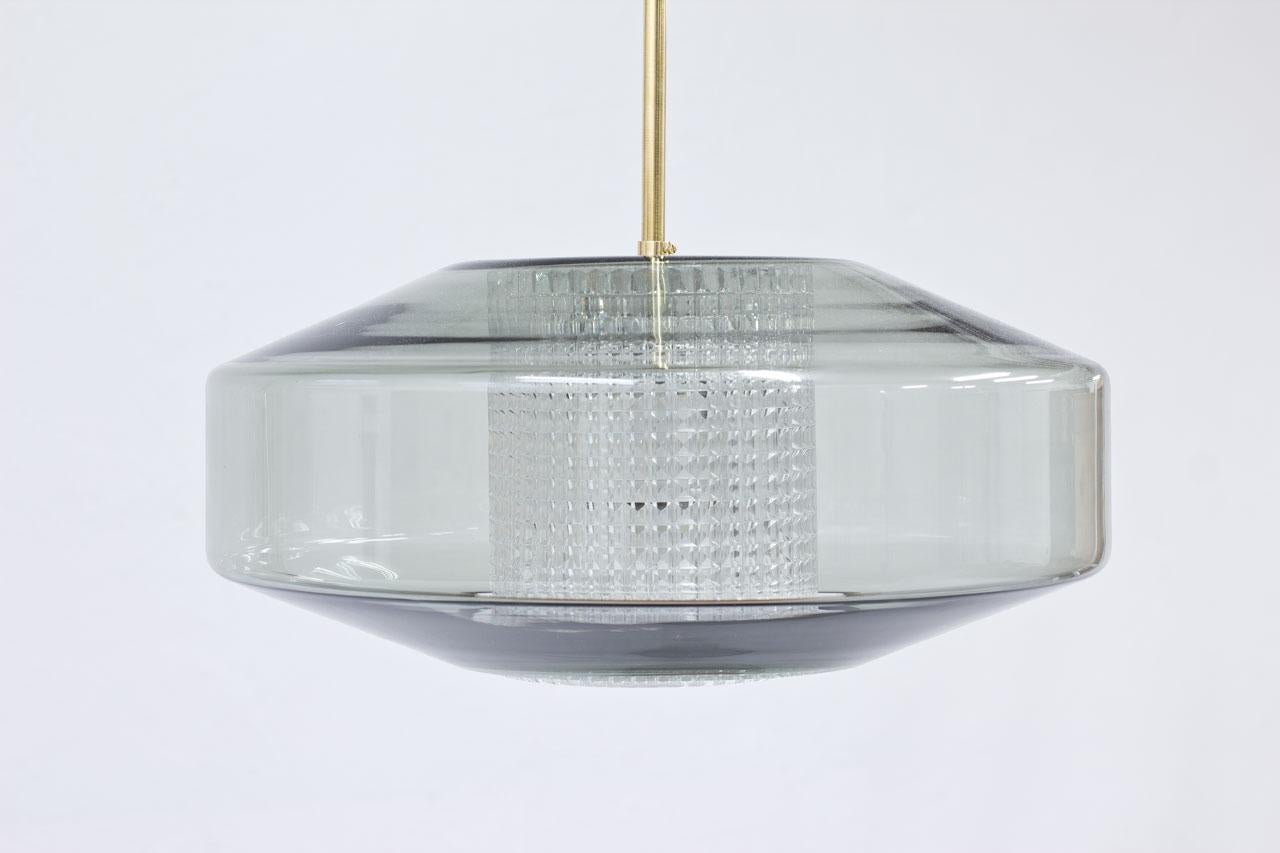 20th Century Swedish Brass & Glass Pendant Lamp by Carl Fagerlund for Orrefors, 1960s