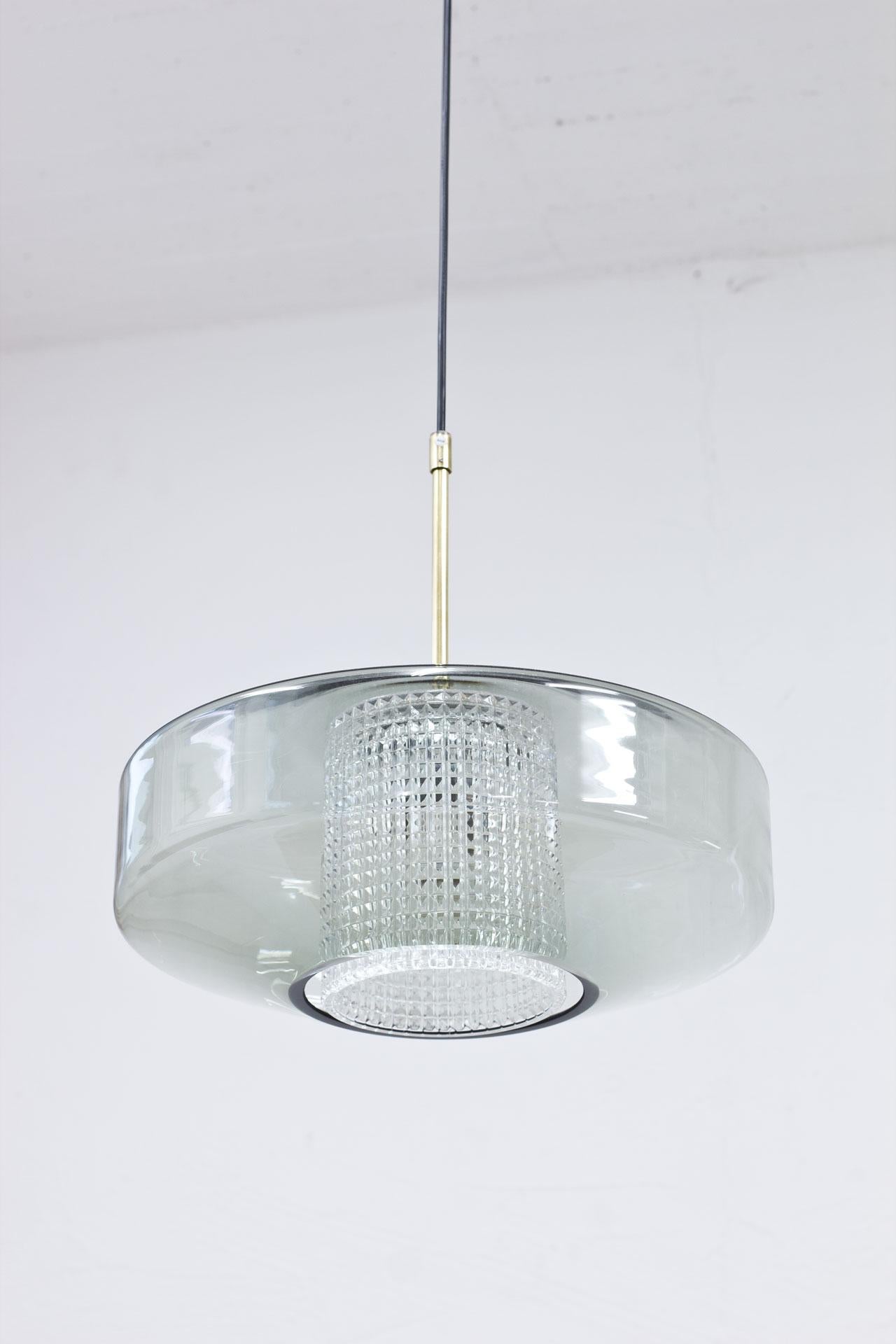 Swedish Brass & Glass Pendant Lamp by Carl Fagerlund for Orrefors, 1960s 1
