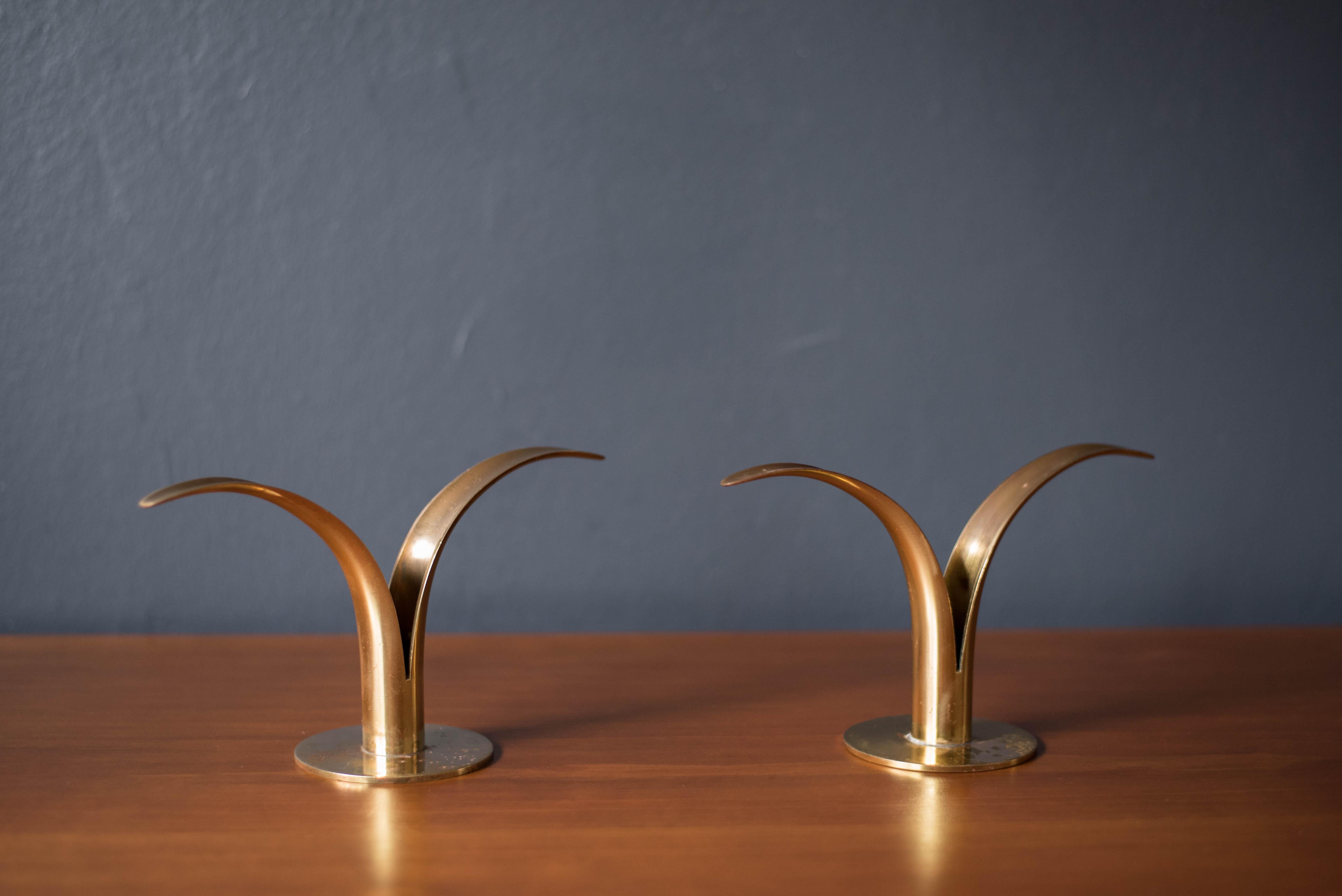 Art Deco Swedish Brass Liljan Candle Holders by Ivar Ålenius Björk for Ystad Metall For Sale