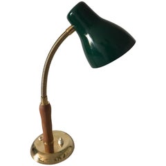 Swedish Brass, Metal and Oak Table Lamp Made by Karlskrona Lampfabrik, 1950