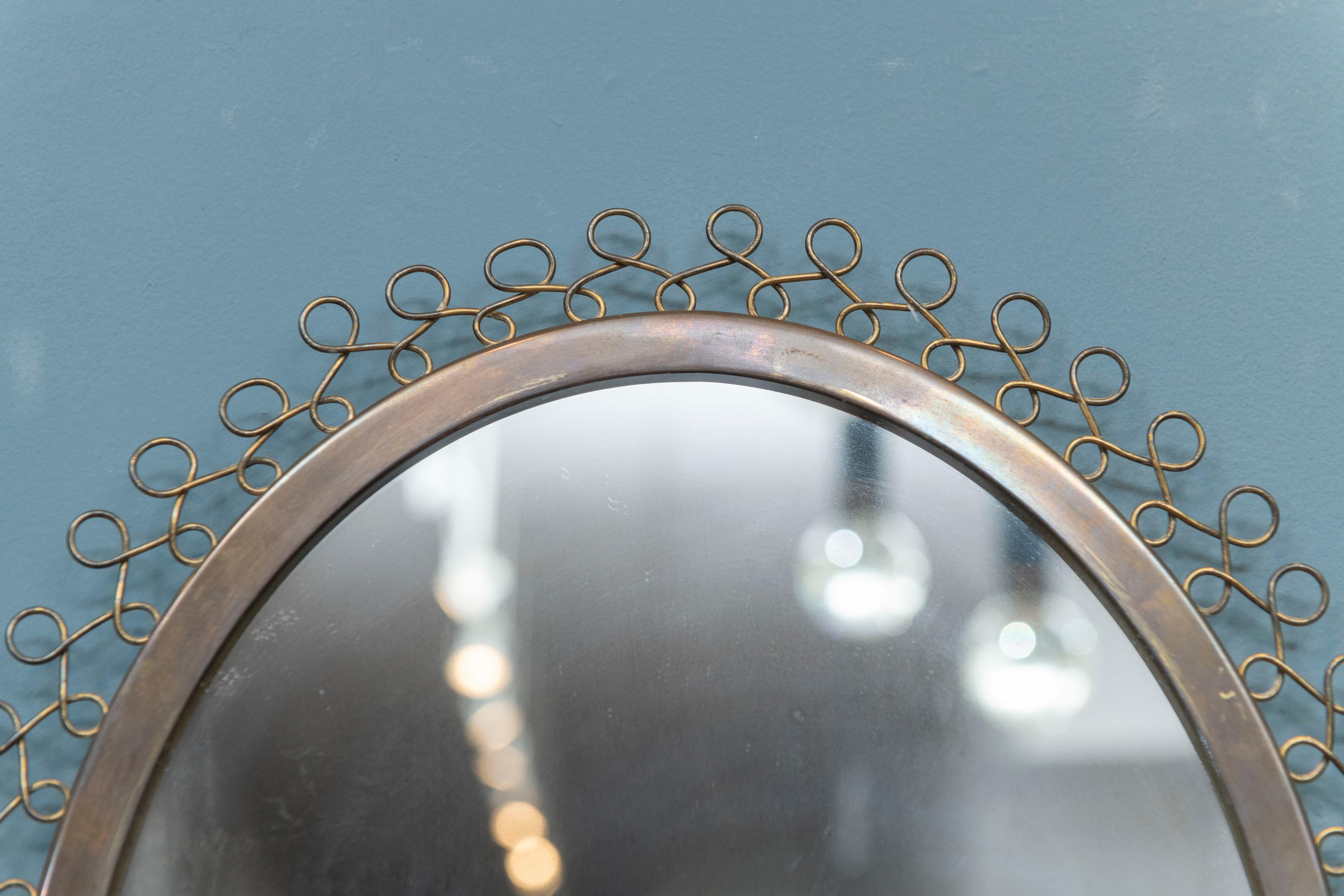 Scandinavian Modern Swedish Brass Oval Wall Mirror
