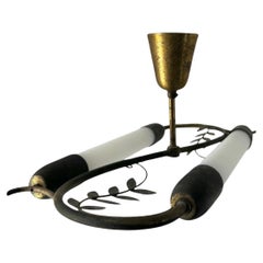 Swedish Brass Pendant Light with Leaf Decoration, Art Deco Style