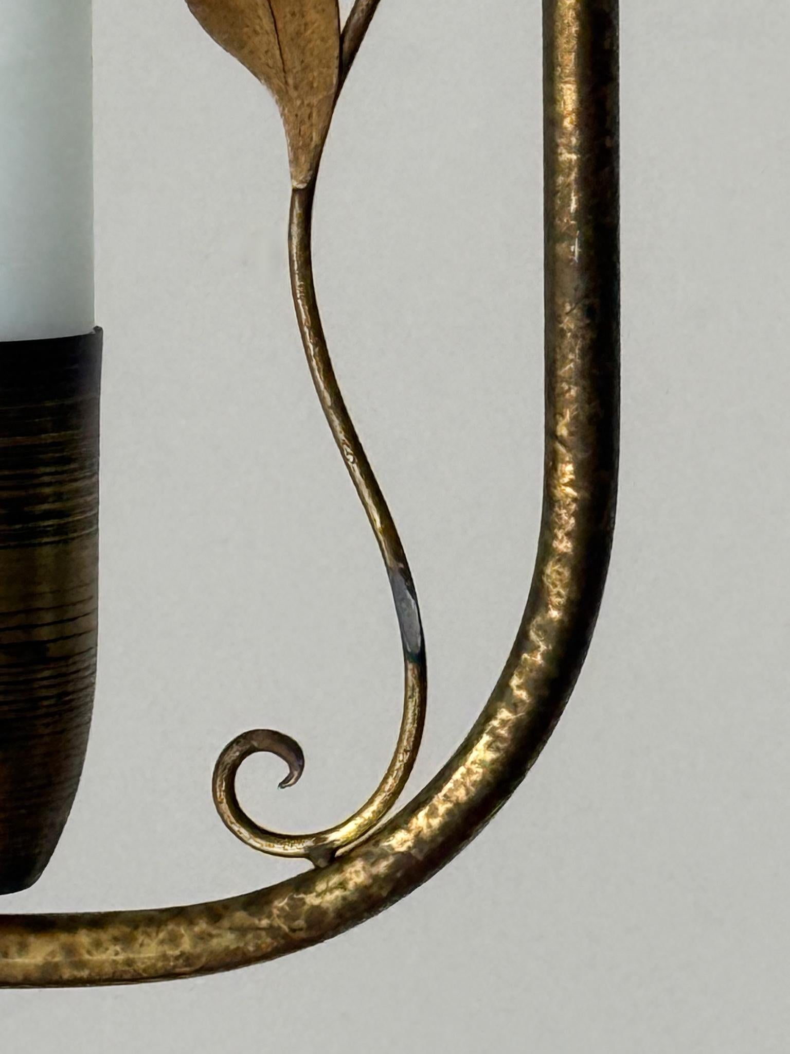 Swedish Brass Pendant Light with Leaf Decoration, Art Deco Style For Sale 4