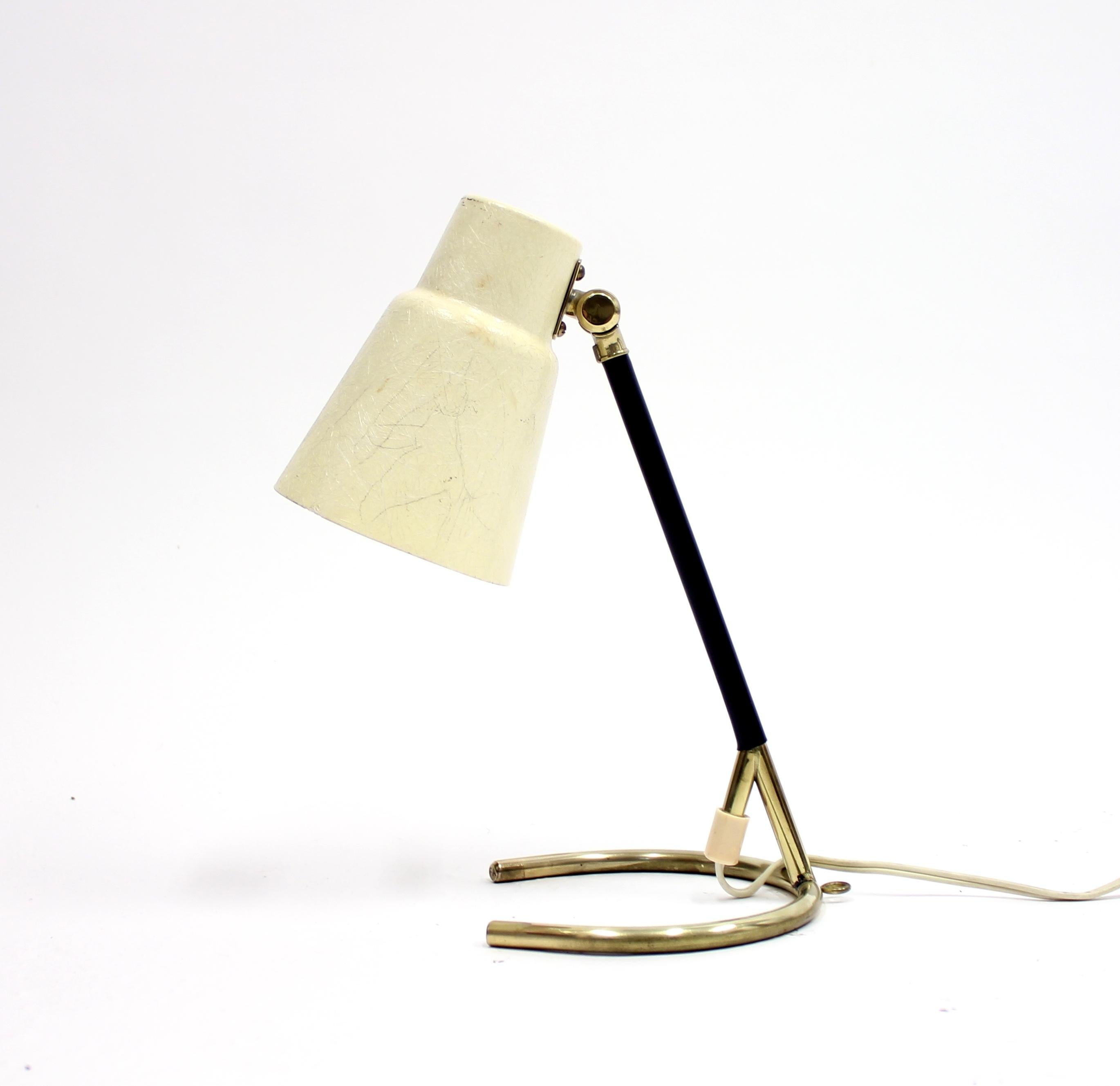 Scandinavian Modern Swedish Brass Table Lamp with Fibreglass Shade, 1950s