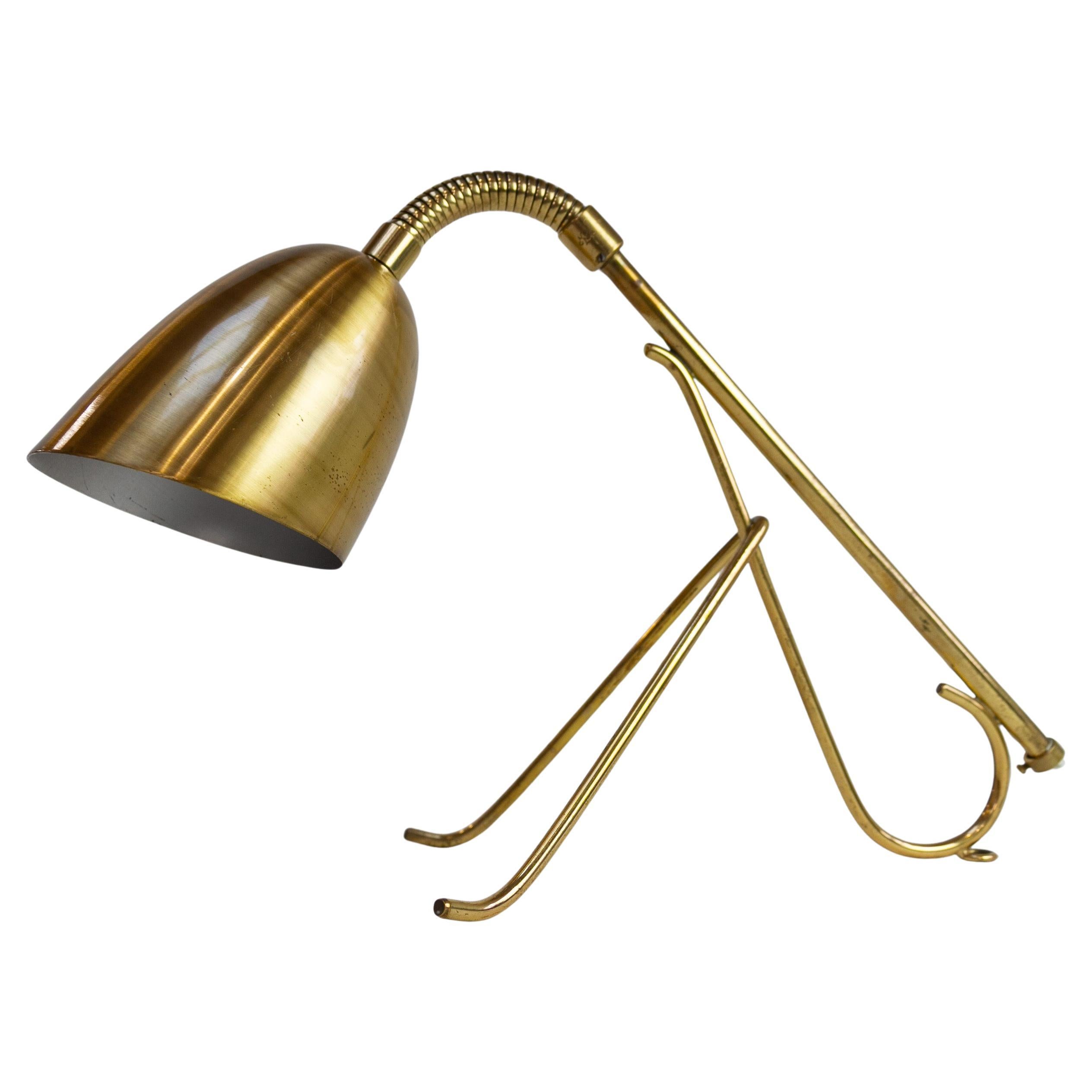 Swedish Brass Table Lamp with Flexible Neck, 1950s. For Sale