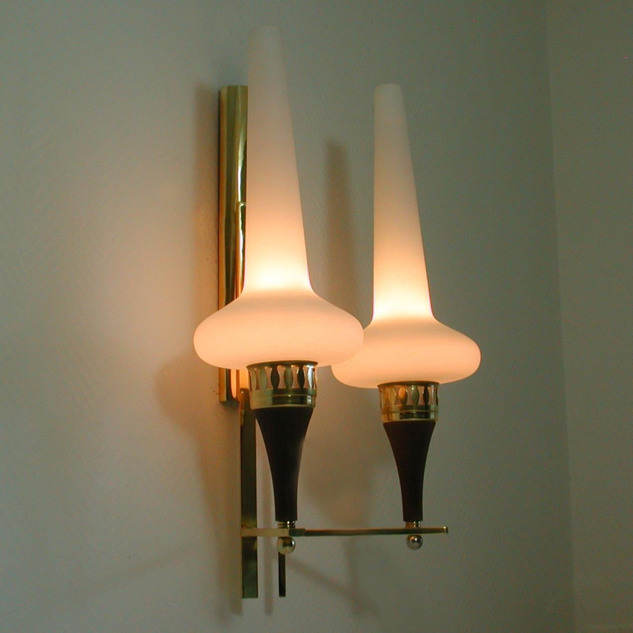 Swedish Brass Teak and Opaline Glass Wall Light Hans Bergström for ASEA, 1950s For Sale 4