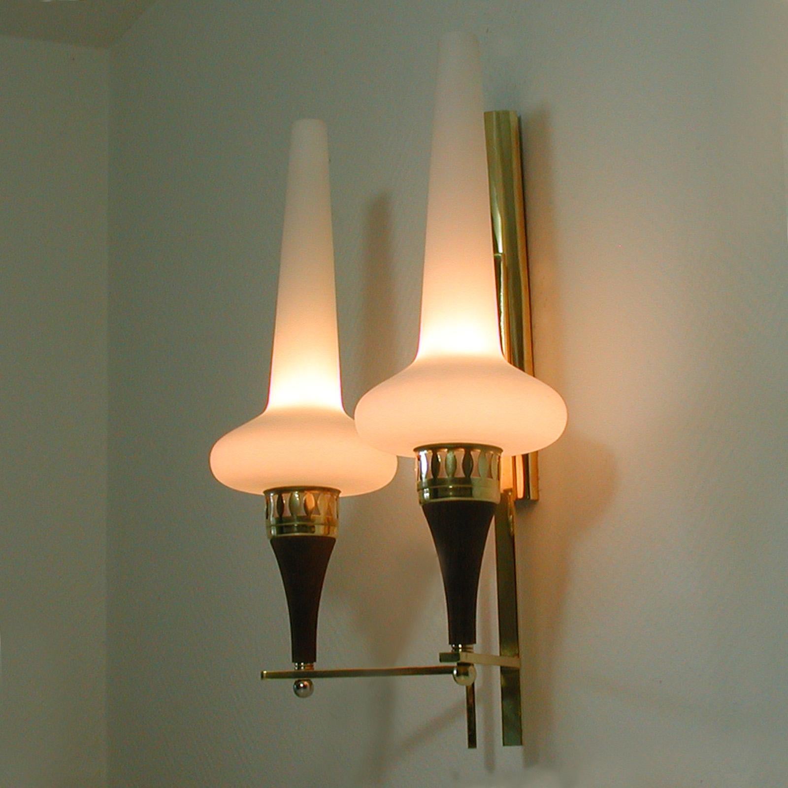 Swedish Brass Teak and Opaline Glass Wall Light Hans Bergström for ASEA, 1950s 5