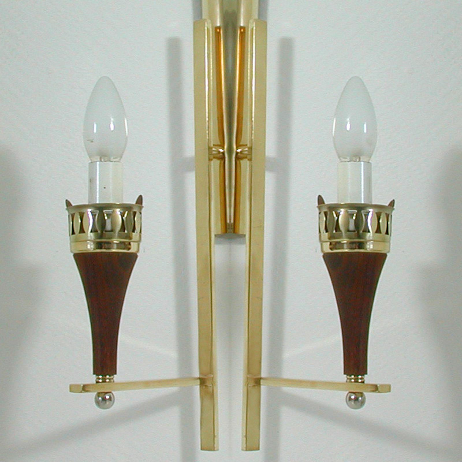 Swedish Brass Teak and Opaline Glass Wall Light Hans Bergström for ASEA, 1950s For Sale 1