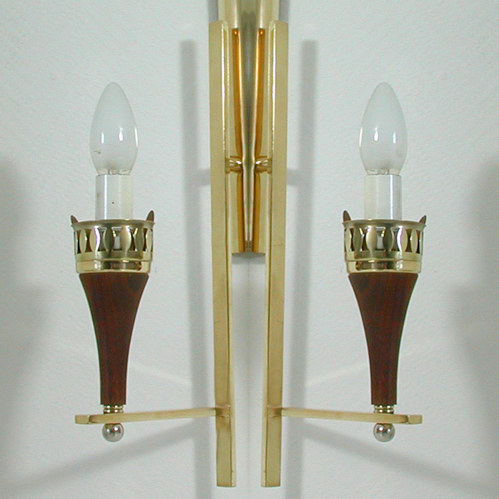Swedish Brass Teak and Opaline Glass Wall Light Hans Bergström for ASEA, 1950s 1