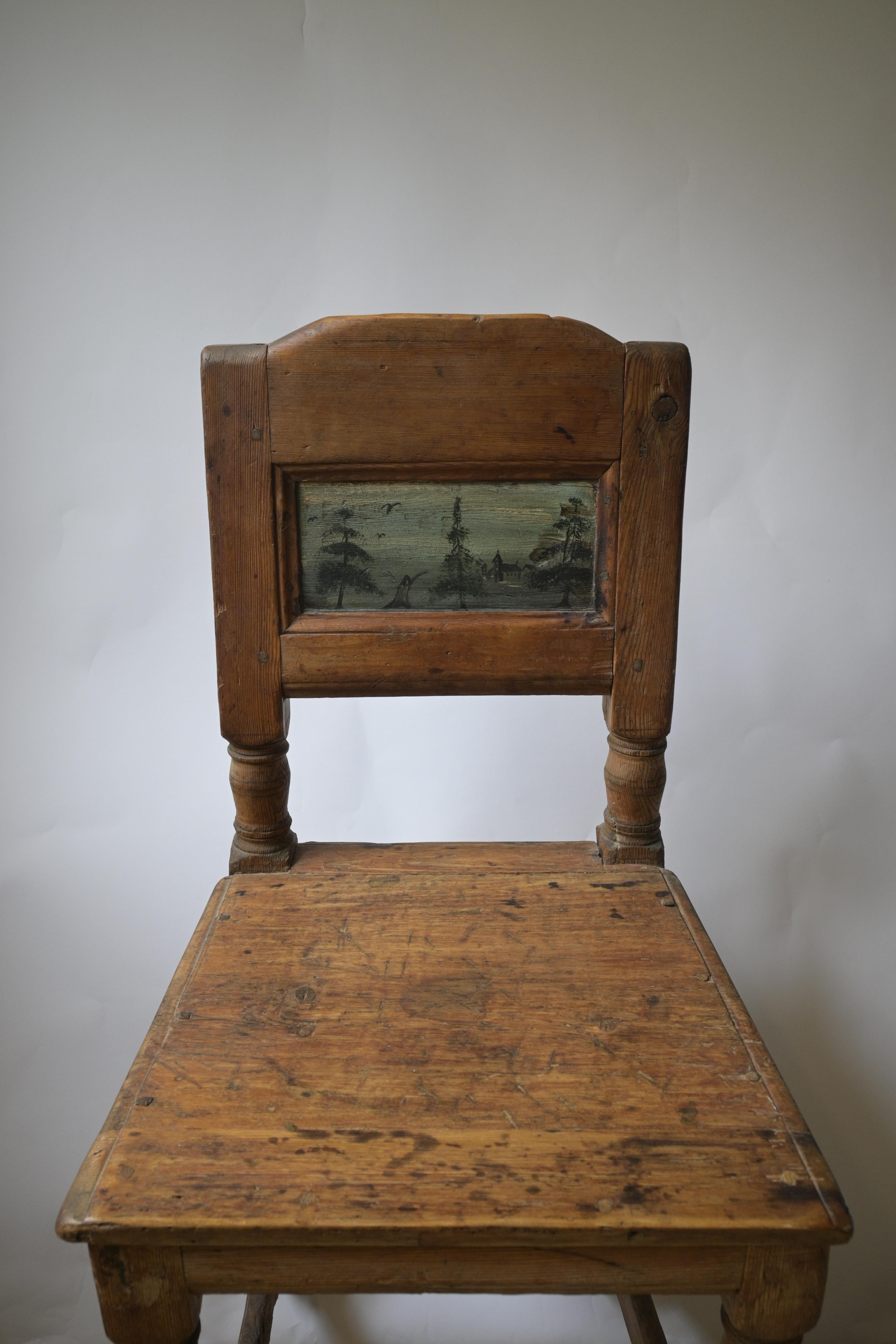 European Swedish Brick Chair with Painted Panel, from Dalarna ca 1770–1779 For Sale