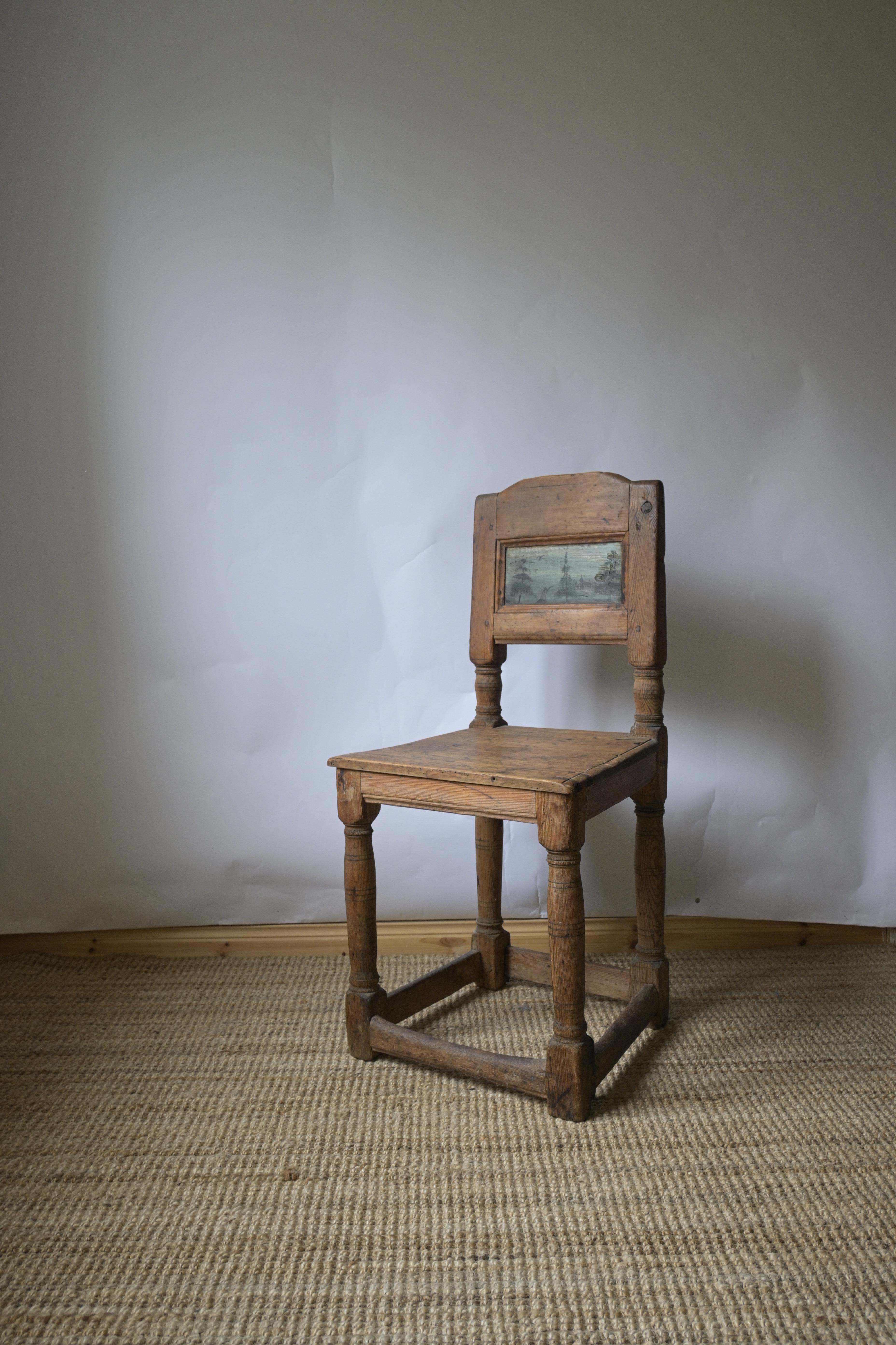 Hand-Crafted Swedish Brick Chair with Painted Panel, from Dalarna ca 1770–1779 For Sale
