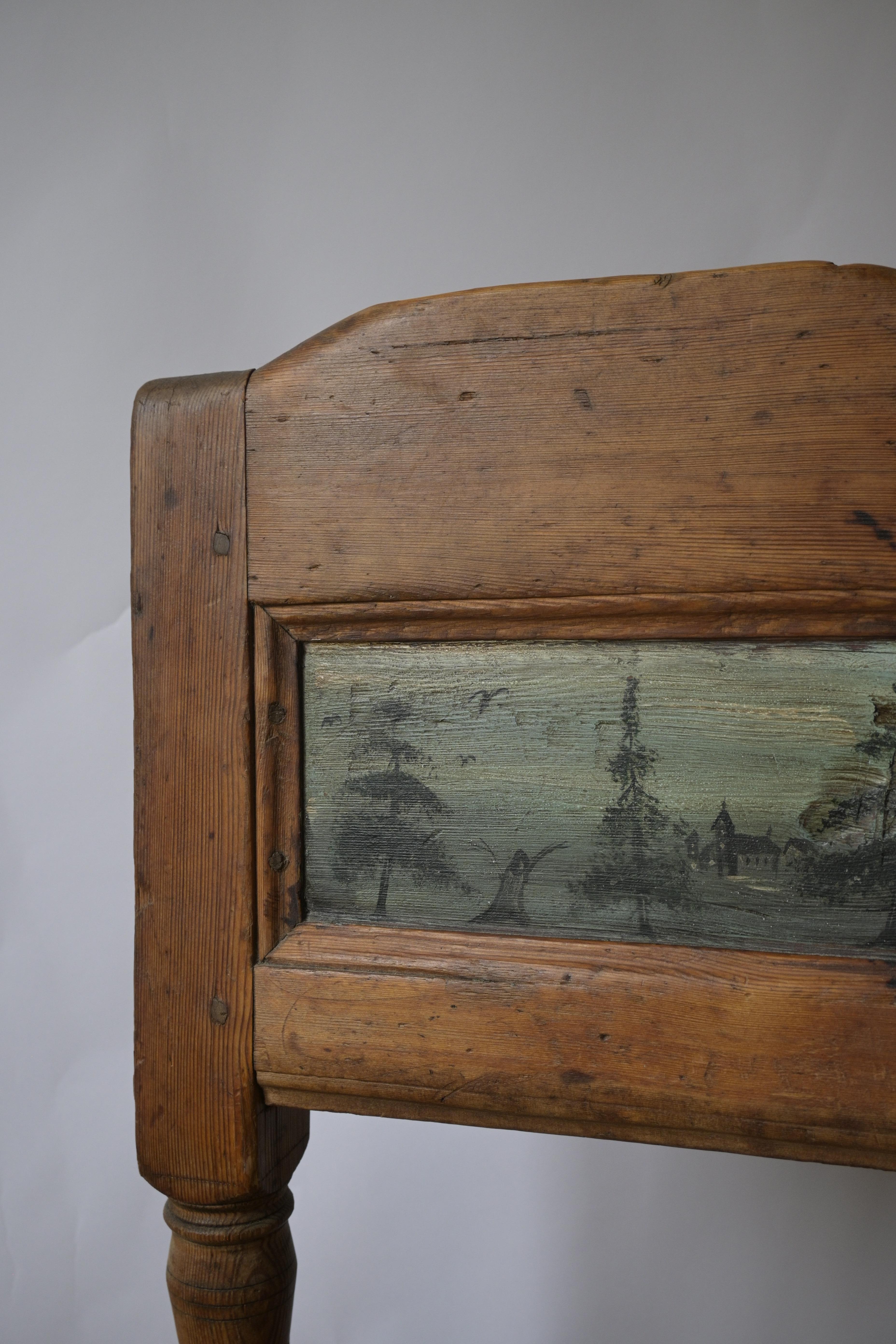 Swedish Brick Chair with Painted Panel, from Dalarna ca 1770–1779 In Good Condition For Sale In Farsta, SE