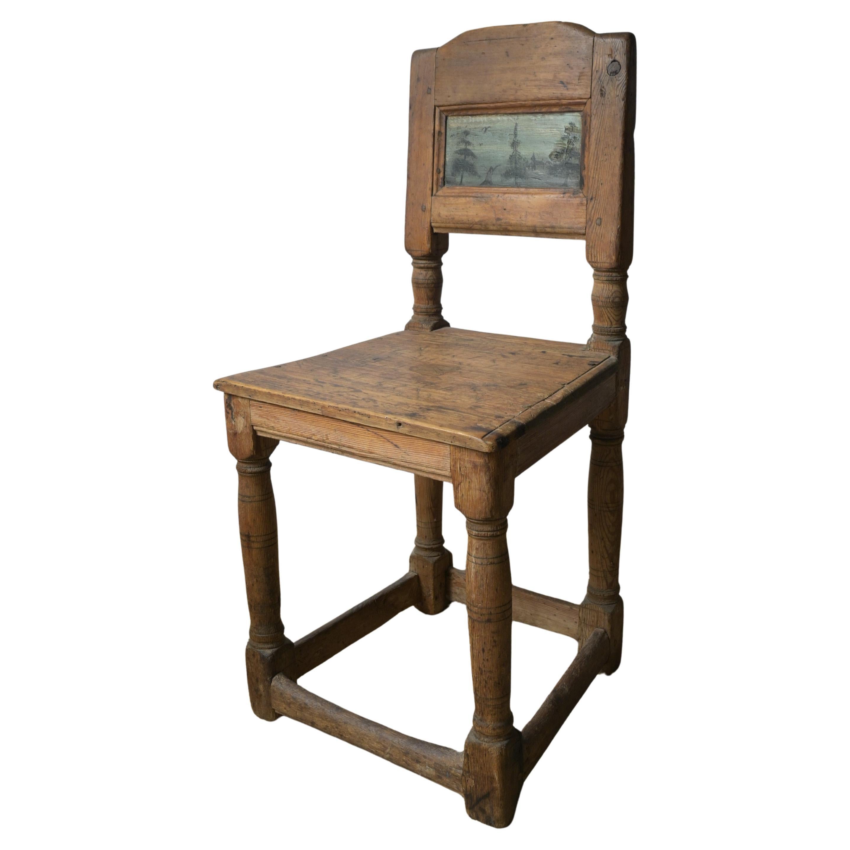 Swedish Brick Chair with Painted Panel, from Dalarna ca 1770–1779 For Sale