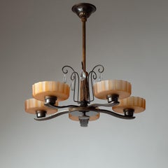 Schwedischer Kronleuchter aus Bronze und Havanna-Glas, 1930er Jahre