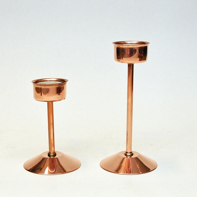 Mid-20th Century Swedish Bronze Candle Holder Pair with Red Glassdomes by Gnosjö Konstmide 1960s For Sale