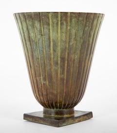 Swedish Bronze Vase of Flared Form with Ribbed Body