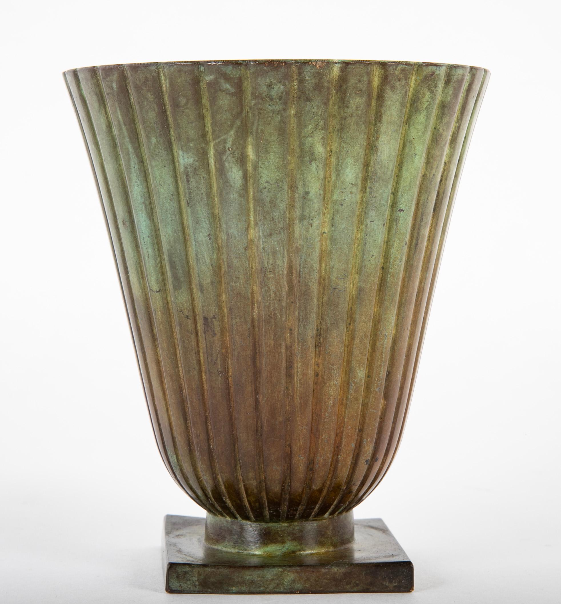 Swedish Bronze Vase of Flared Form with Ribbed Body In Good Condition For Sale In Stamford, CT
