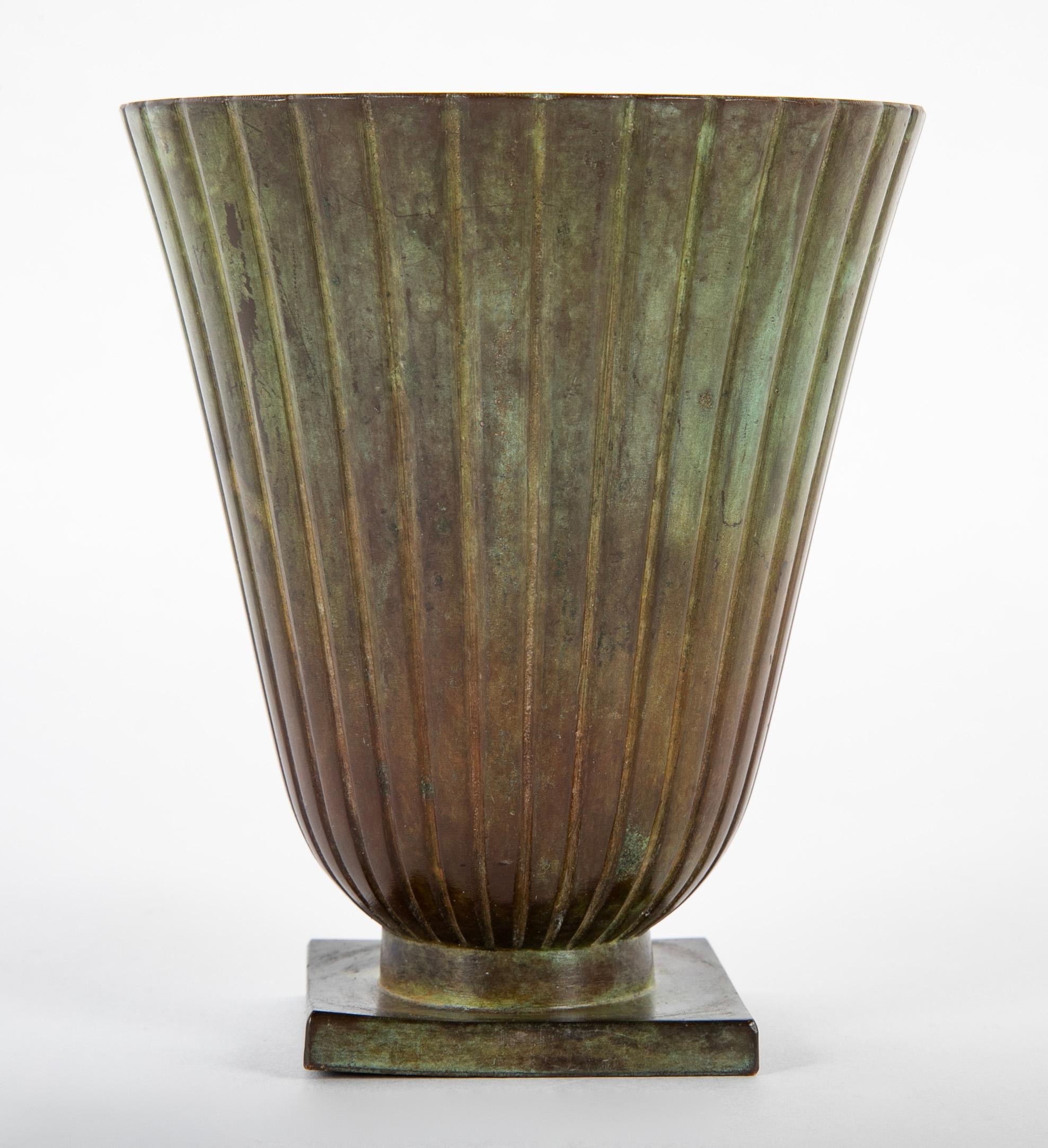 20th Century Swedish Bronze Vase of Flared Form with Ribbed Body For Sale