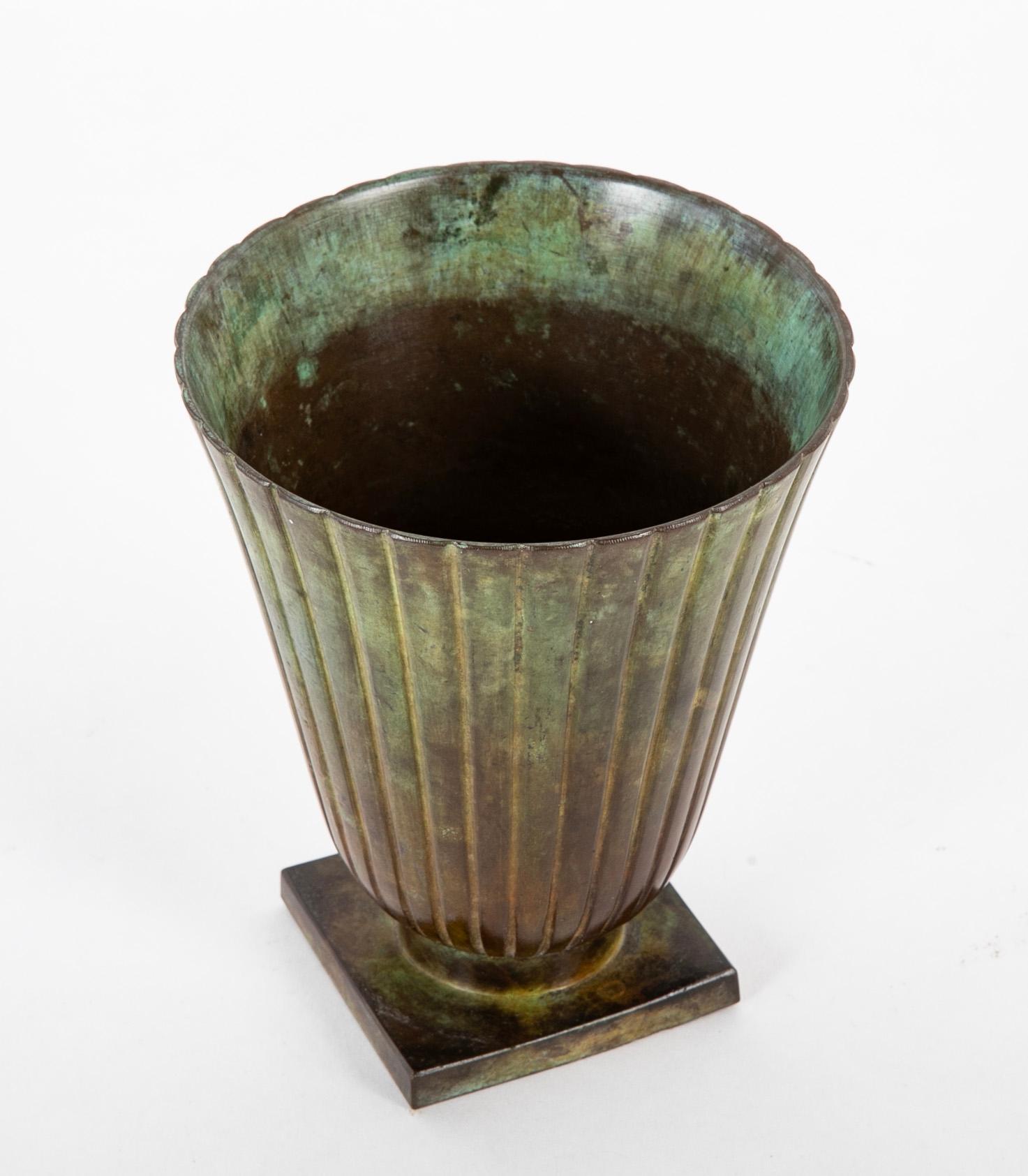 Swedish Bronze Vase of Flared Form with Ribbed Body For Sale 1
