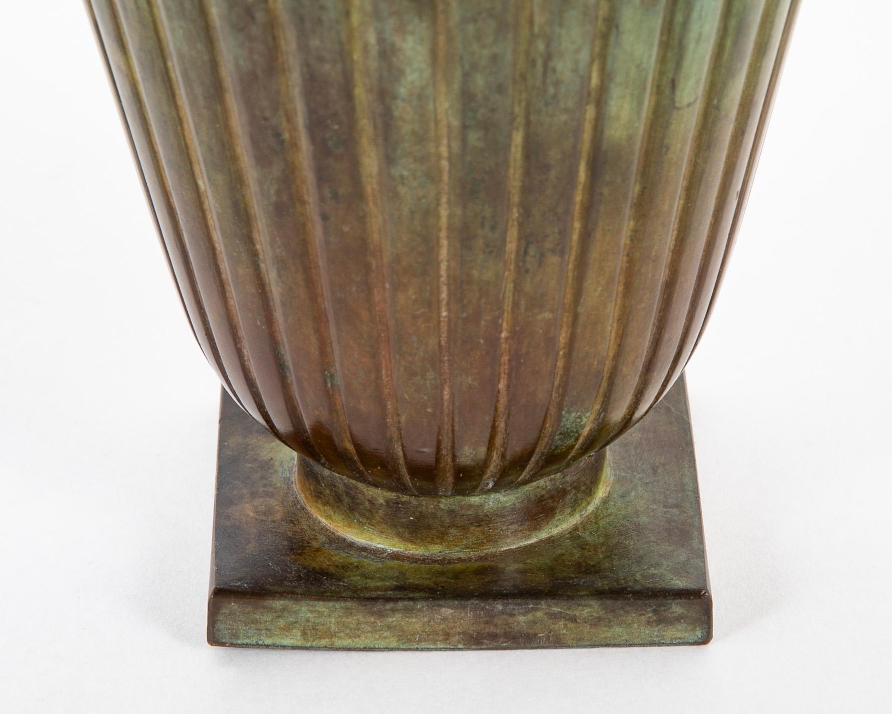 Swedish Bronze Vase of Flared Form with Ribbed Body For Sale 3