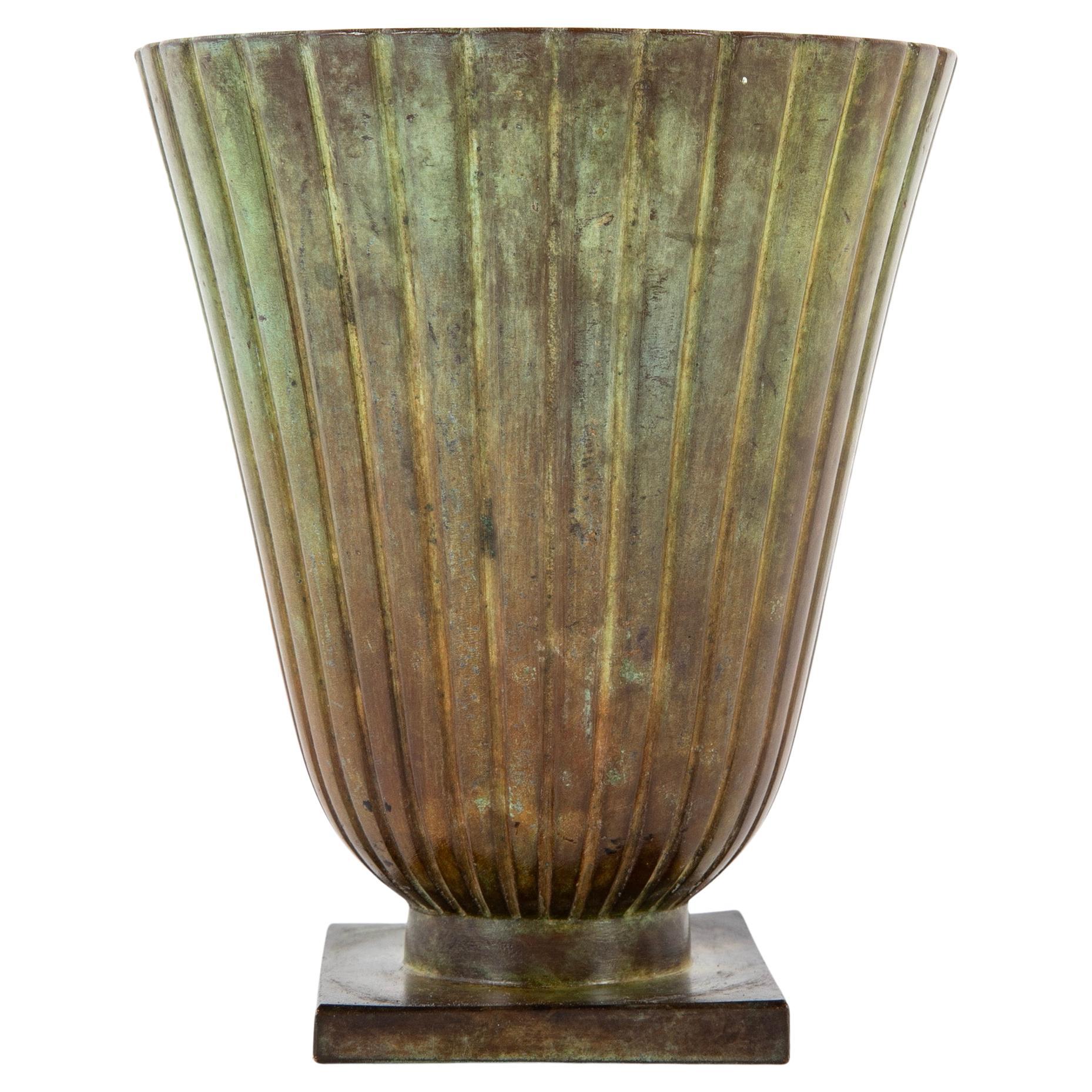 Swedish Bronze Vase of Flared Form with Ribbed Body For Sale