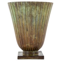 Swedish Bronze Vase of Flared Form with Ribbed Body
