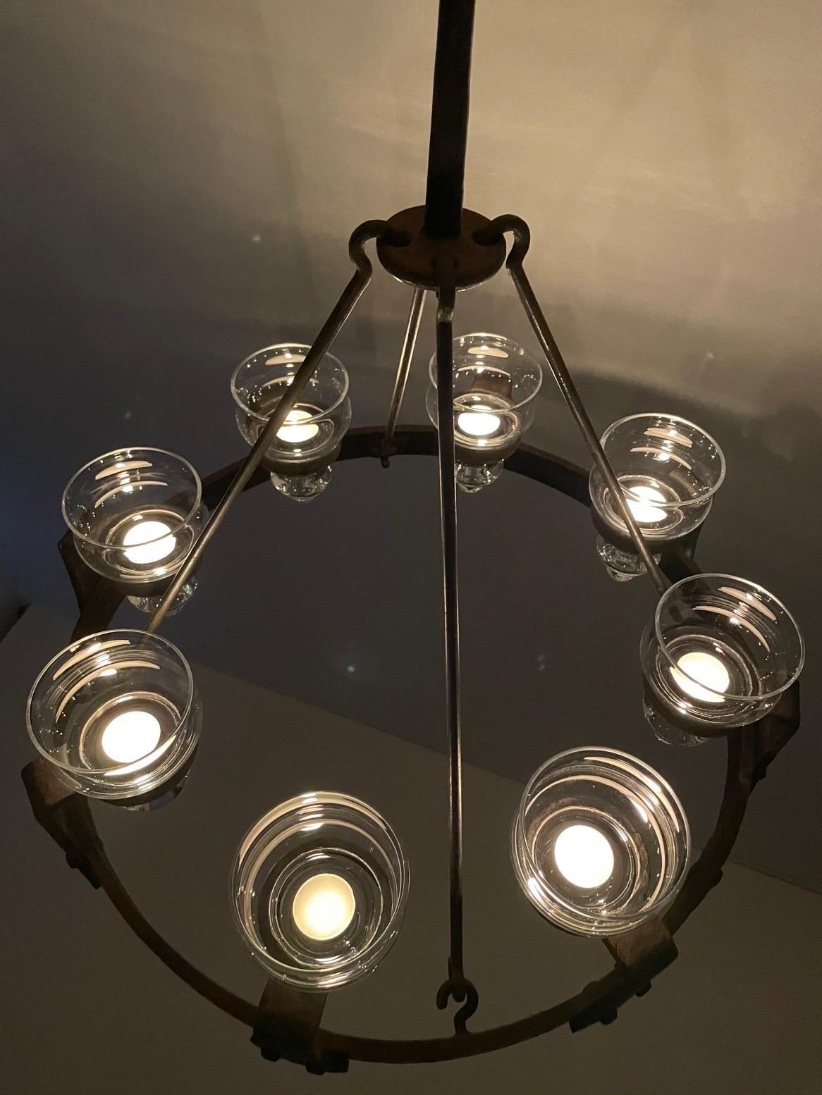 Swedish Brutalist 1970s Sport Cabin Chandelier in Wrought Iron by Erik Höglund im Angebot 2