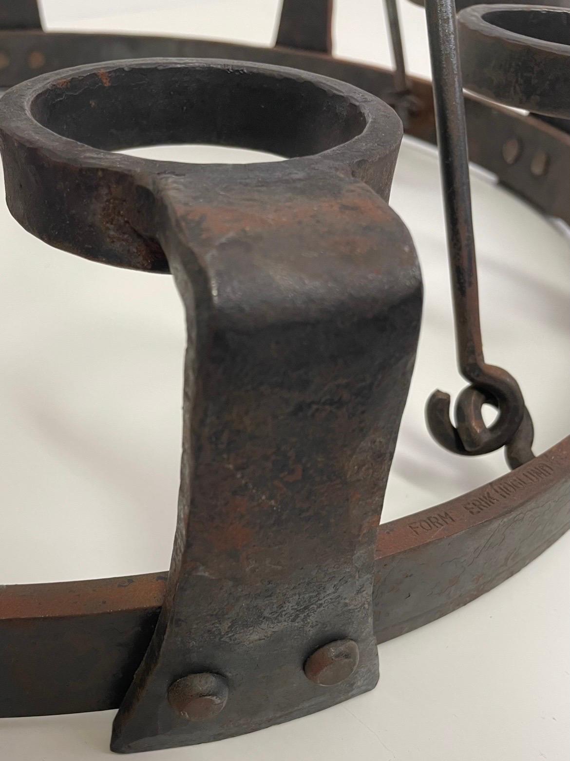 Swedish Brutalist 1970s Sport Cabin Chandelier in Wrought Iron by Erik Höglund im Angebot 11