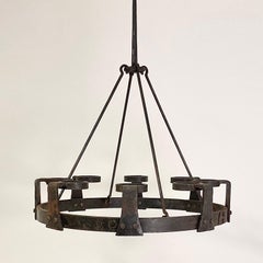 Swedish Brutalist 1970s Sport Cabin Chandelier in Wrought Iron by Erik Höglund