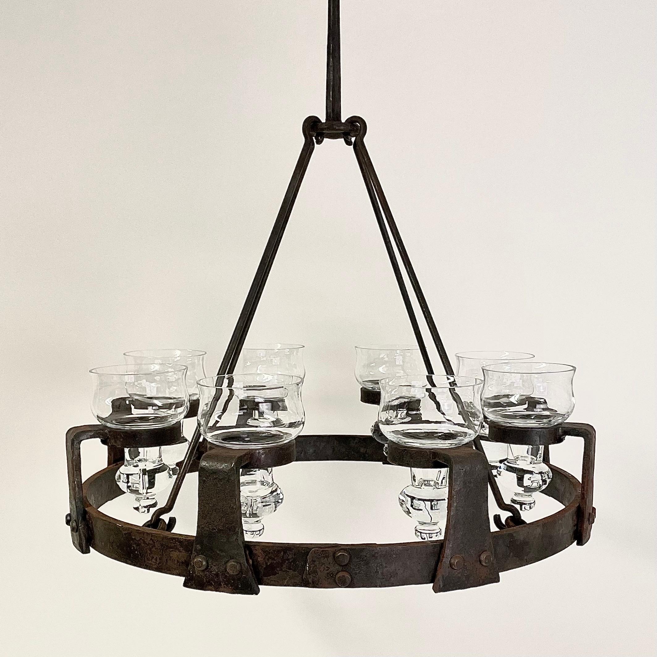 Swedish Brutalist 1970s Sport Cabin Chandelier in Wrought Iron by Erik Höglund (Skandinavische Moderne) im Angebot
