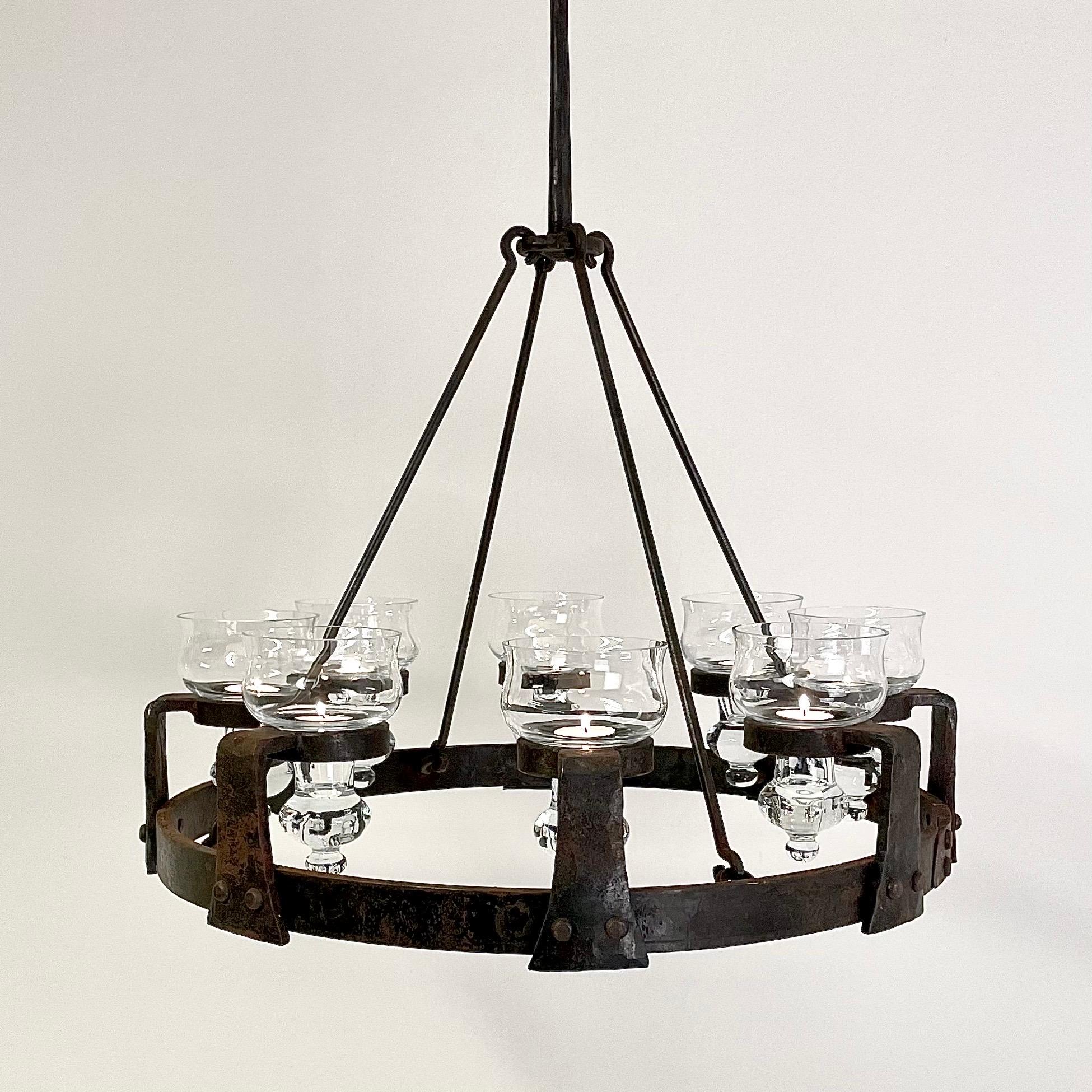 Swedish Brutalist 1970s Sport Cabin Chandelier in Wrought Iron by Erik Höglund (Schwedisch) im Angebot
