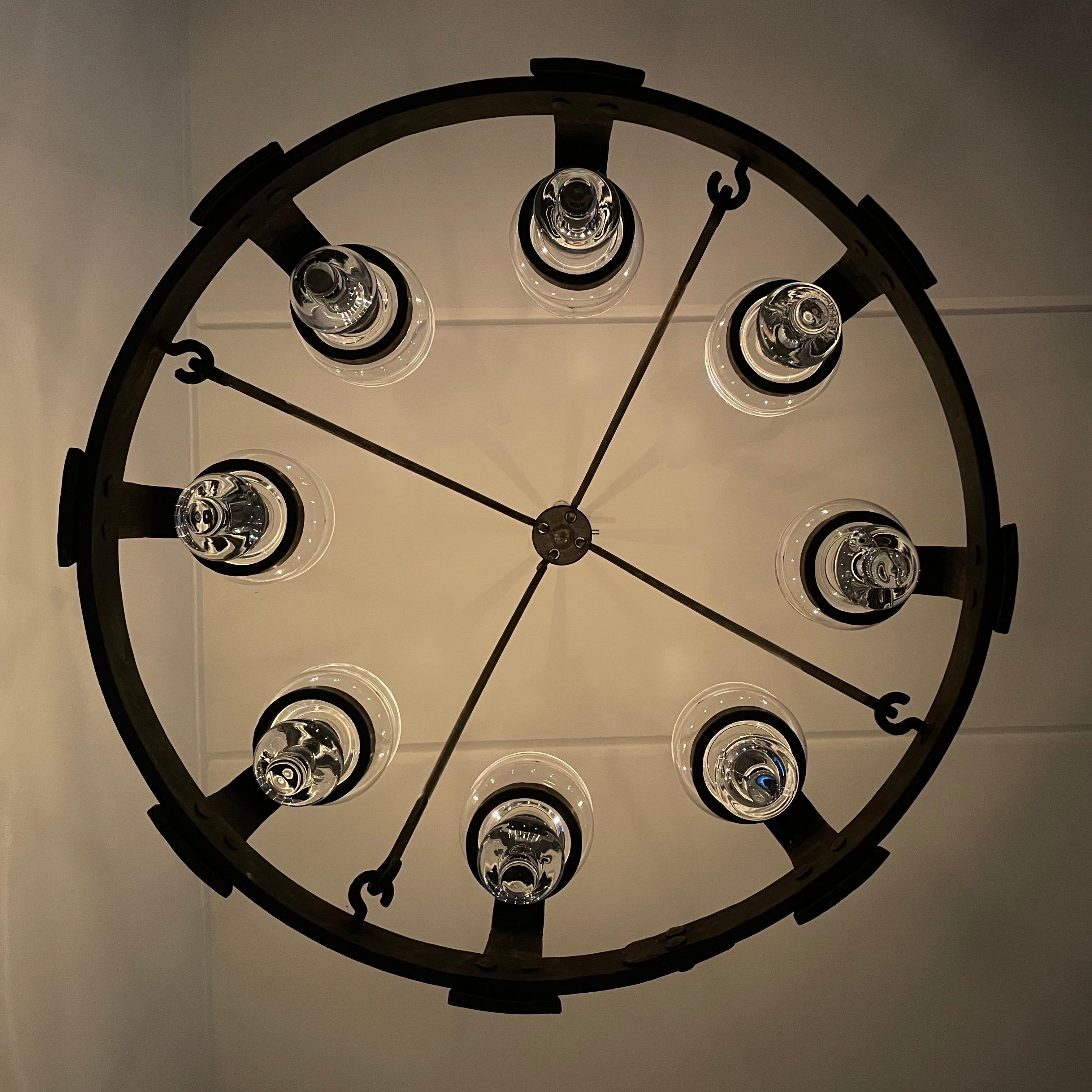 Swedish Brutalist 1970s Sport Cabin Chandelier in Wrought Iron by Erik Höglund im Zustand „Gut“ im Angebot in Örebro, SE