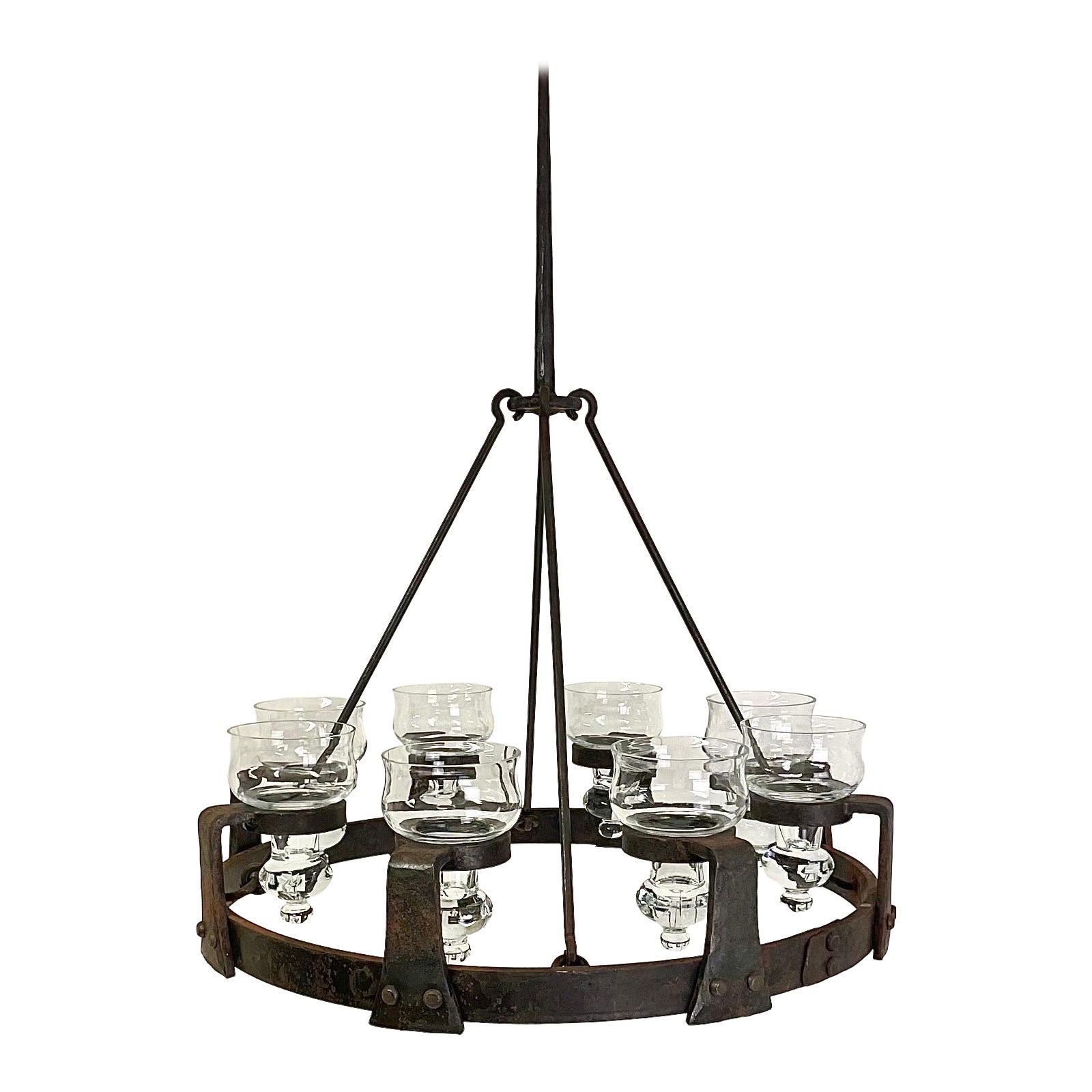 Swedish Brutalist 1970s Sport Cabin Chandelier in Wrought Iron by Erik Höglund im Angebot
