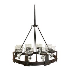 Swedish Brutalist 1970s Sport Cabin Chandelier in Wrought Iron by Erik Höglund