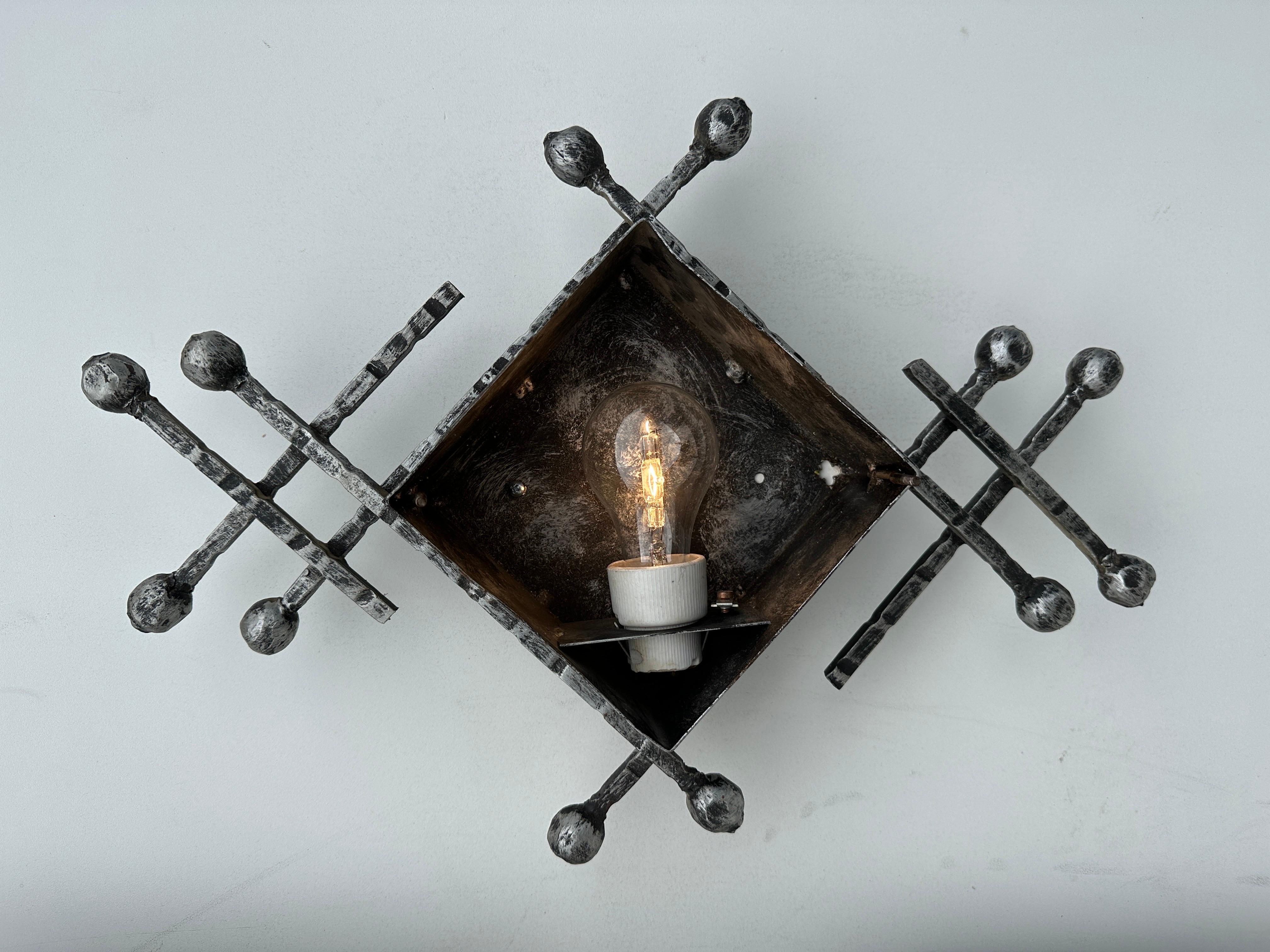 Swedish Brutalist Aluminum and Glass Sconce by Hans Ehrlich For Sale 8