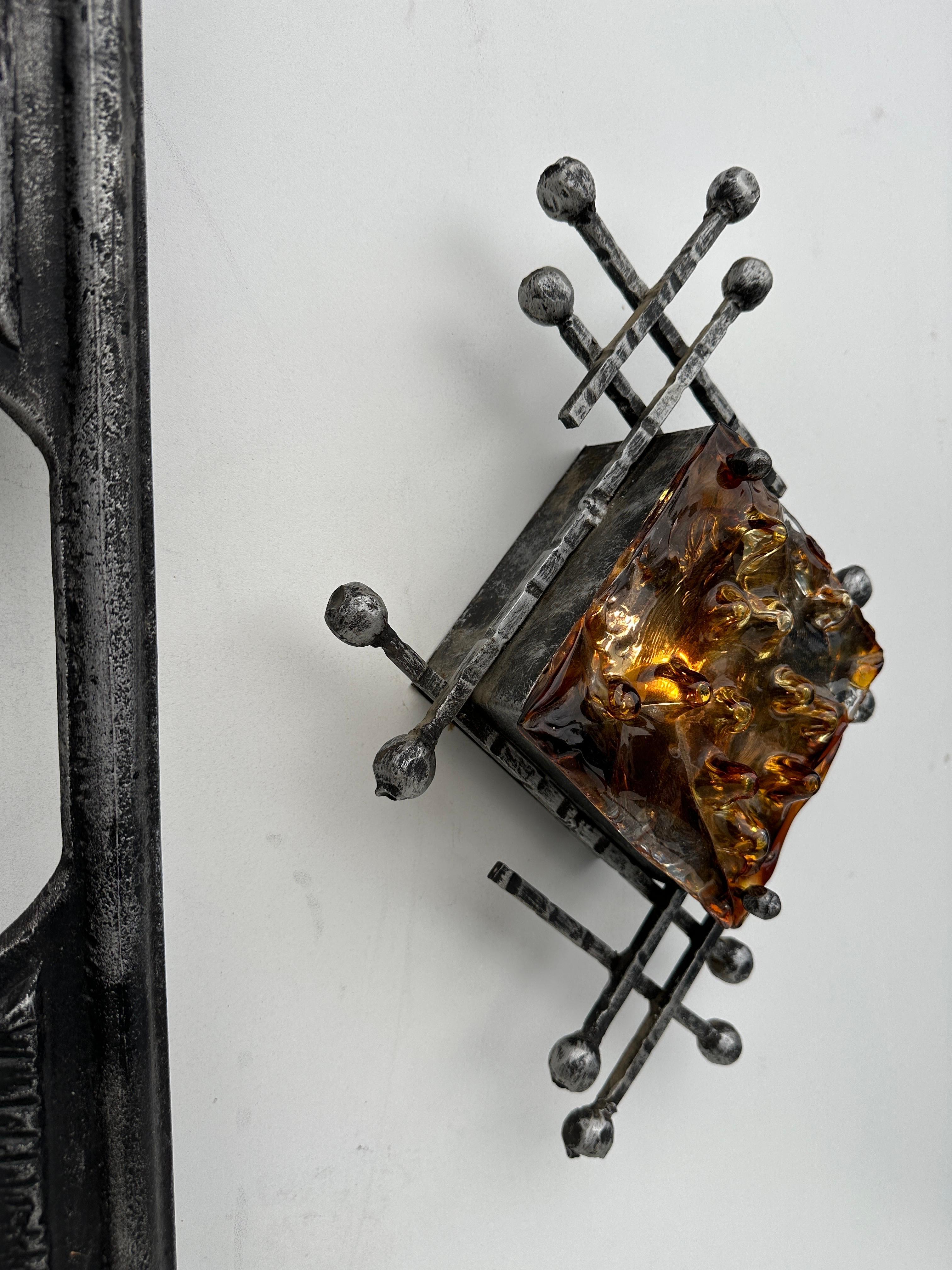 Late 20th Century Swedish Brutalist Aluminum and Glass Sconce by Hans Ehrlich For Sale