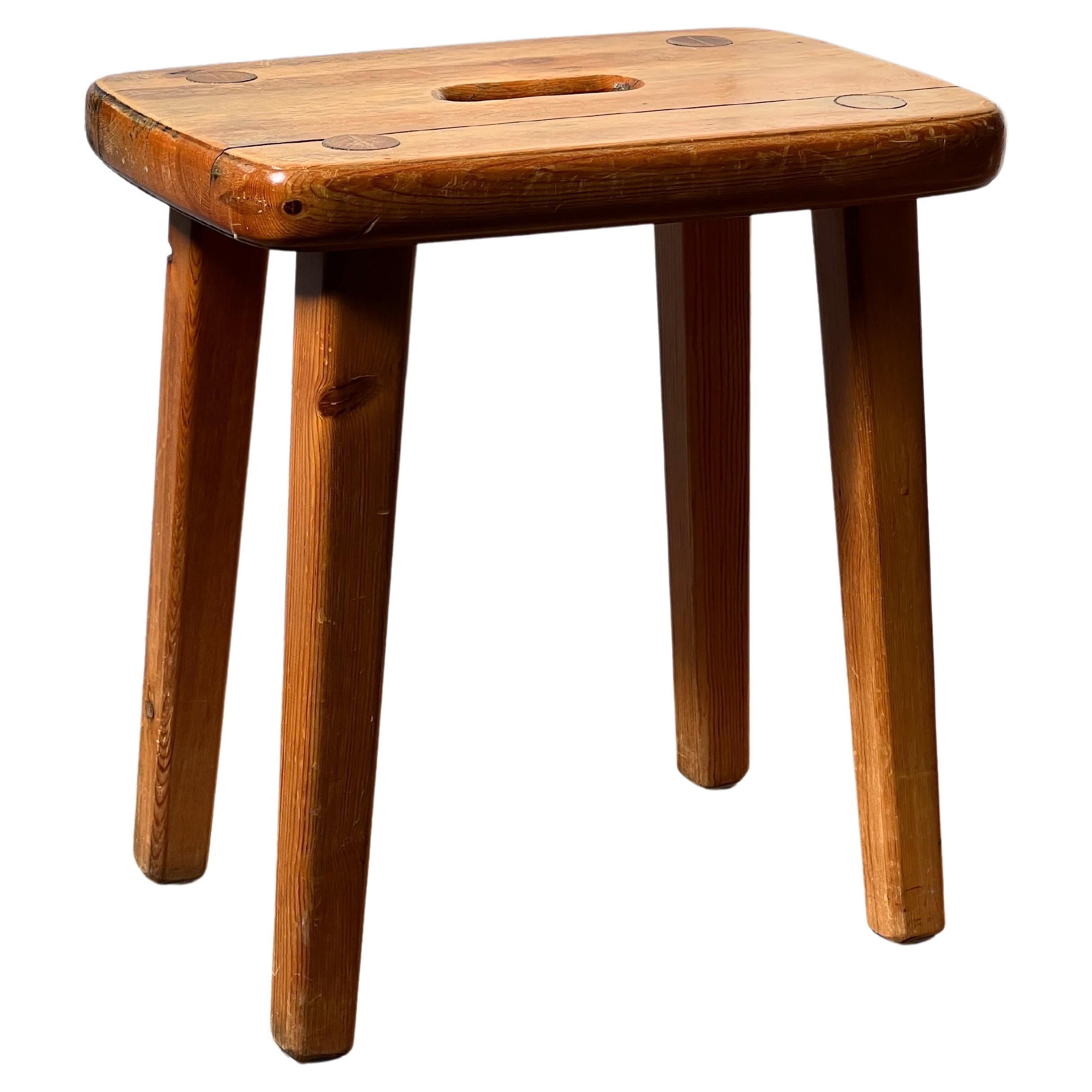 Swedish Brutalist pine stool, 1950s, Handmade